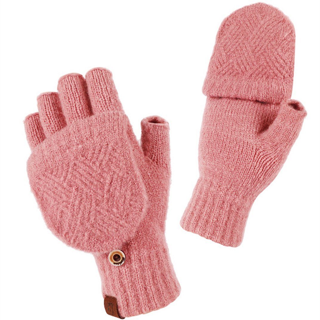 LYDMN Strickhandschuhe Handschuhe,Winterhandschuhe für Erwachsene mit halben Fingern,rosa Warme Handschuhe gegen die Kälte