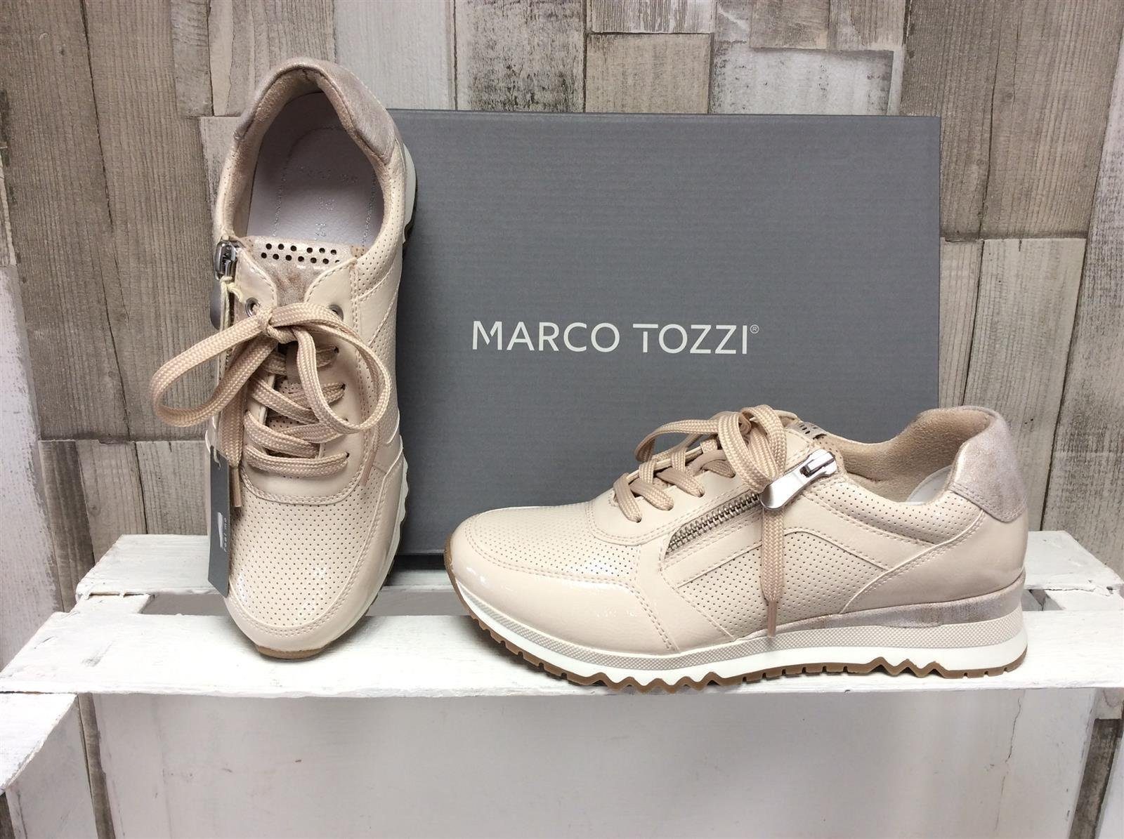 Lack Marco seitlichem mit Reißverschluß Tozzi MARCO Damen beige TOZZI Schnürschuh Schnürer