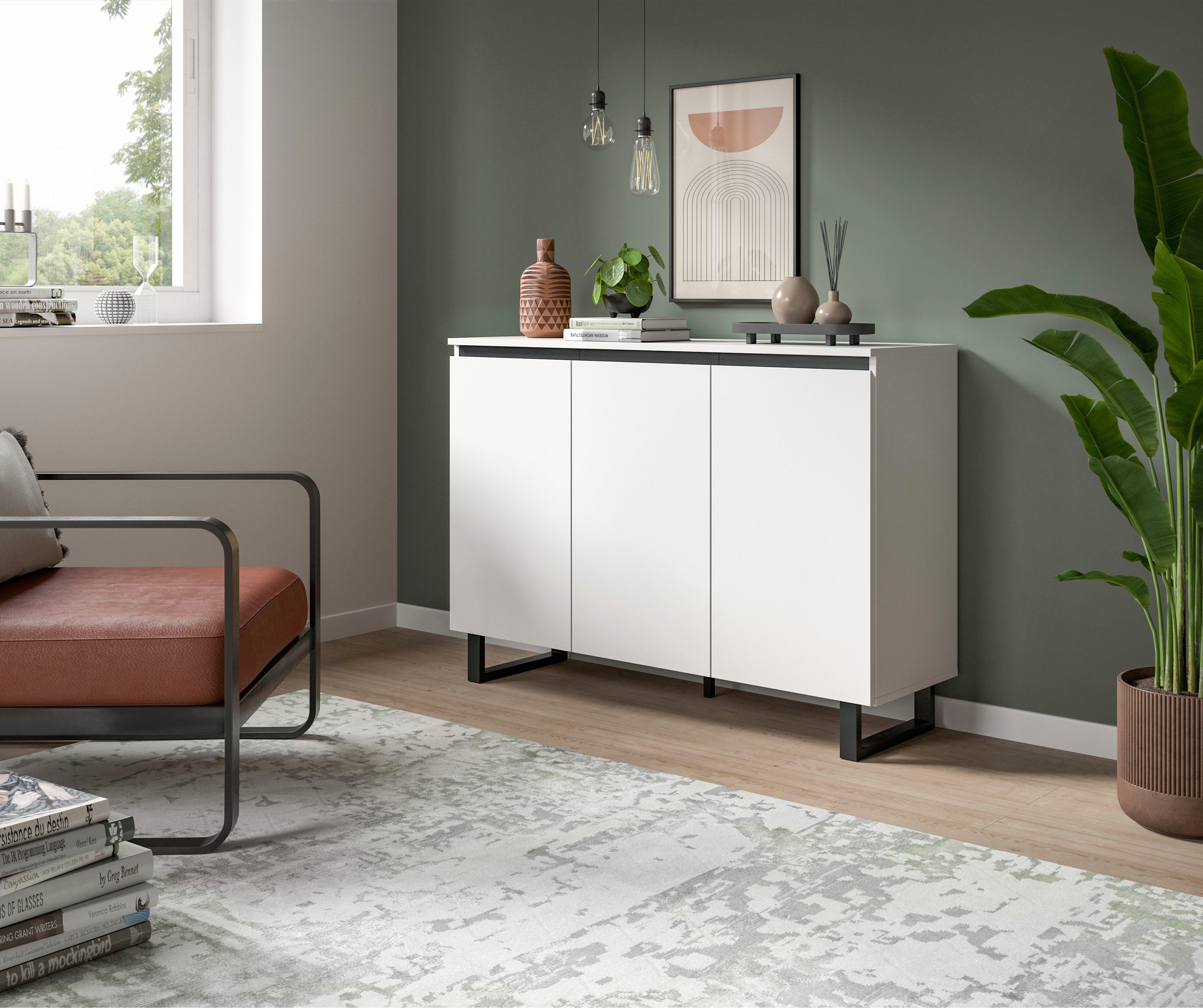 INOSIGN Sideboard TOMA, Breite: 120 cm, mit Metall-Kufen-Fuß, 3 Türen, 3 Ei günstig online kaufen