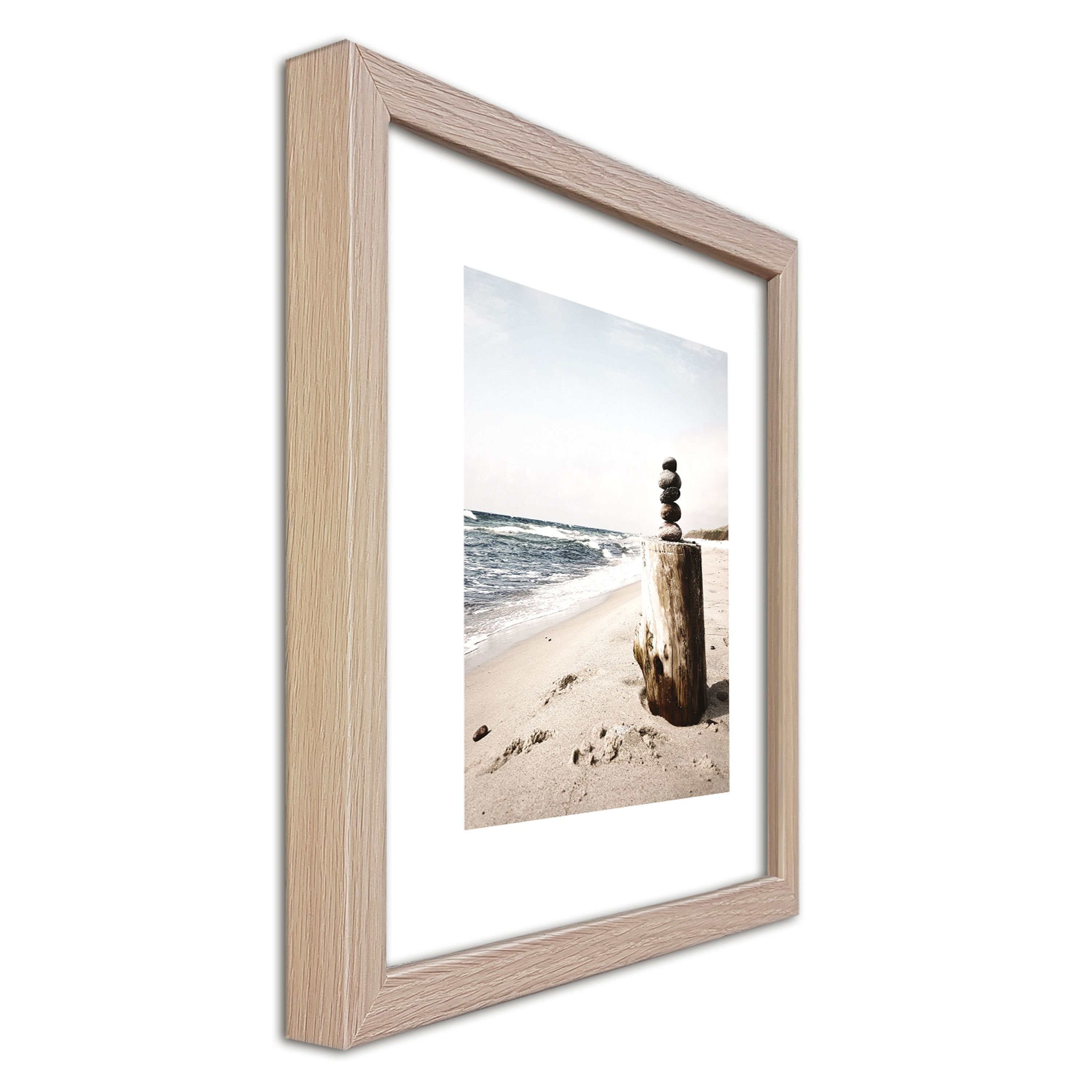 gerahmt Wandbild, 30x30cm Strand inkl. Meer: und Bild Design-Poster / Holz-Rahmen Strandgut artissimo / mit Rahmen Bild IV