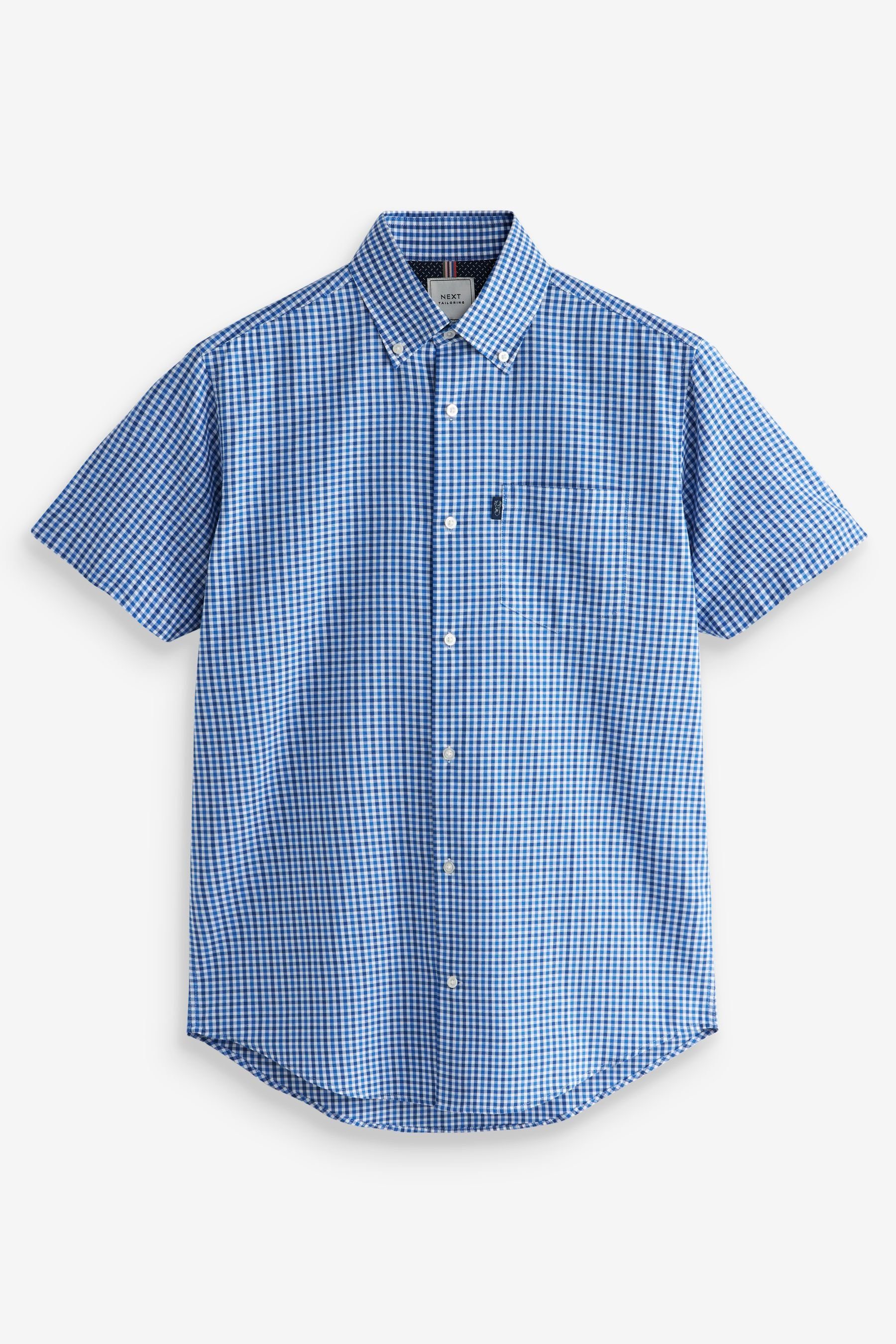 Next Kurzarmhemd Bügelleichtes Regular Fit Kurzarm-Oxfordhemd (1-tlg) Blue Gingham Check