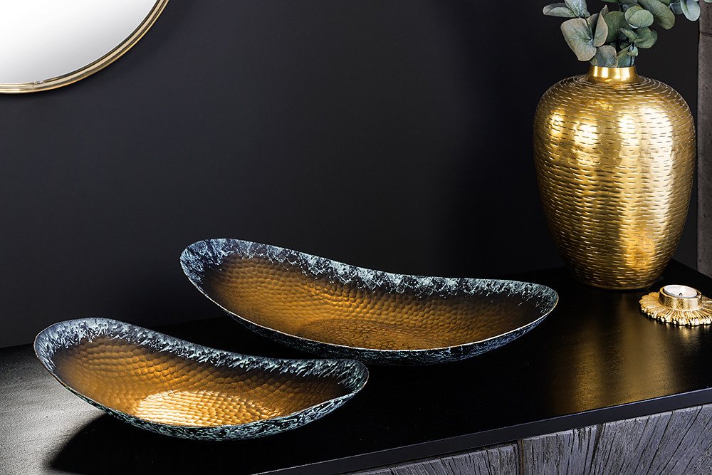 riess-ambiente Dekoschale ORIENT 45cm gold · handmade Ablageschalen aus Metall mit Patina (Set, 2 St), Hammerschlag Design · Schlüsselschale · Schmuckschale · Wohnzimmer