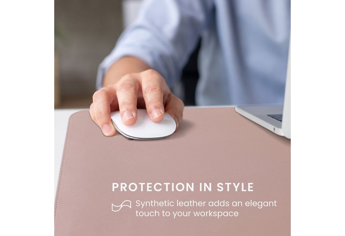 Thumbnail - kwmobile Schreibtischunterlage Desk pad 80 x 40 cm PU Leather Cork Dusty Pink / Brown with sewn edges, (1 tlg)