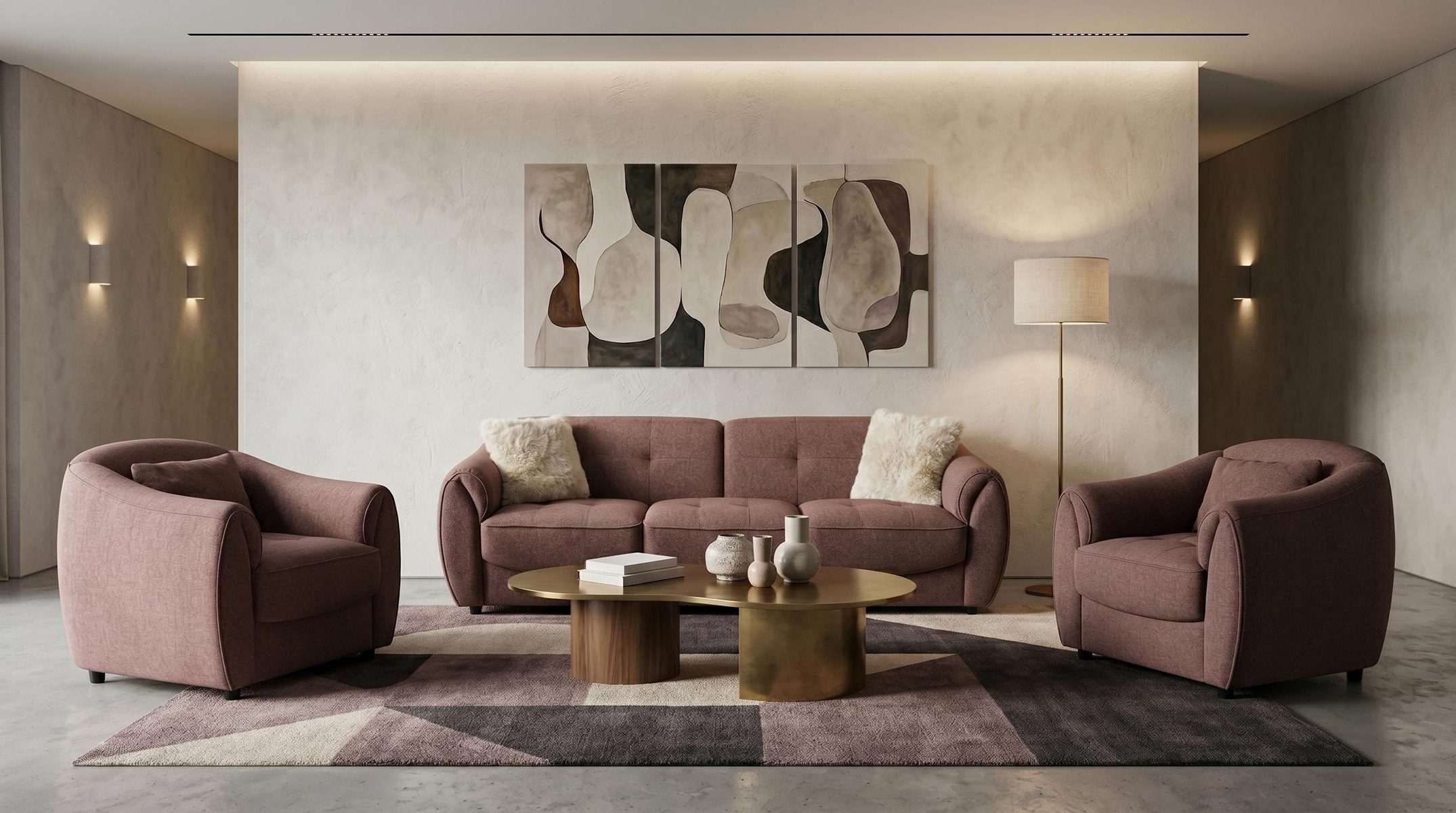 Xlmoebel Polstergarnitur Modernes braunes Wohnzimmer-Set Sofas Sofagarnitur Stoffsofas, (3-tlg., 3-tlg)