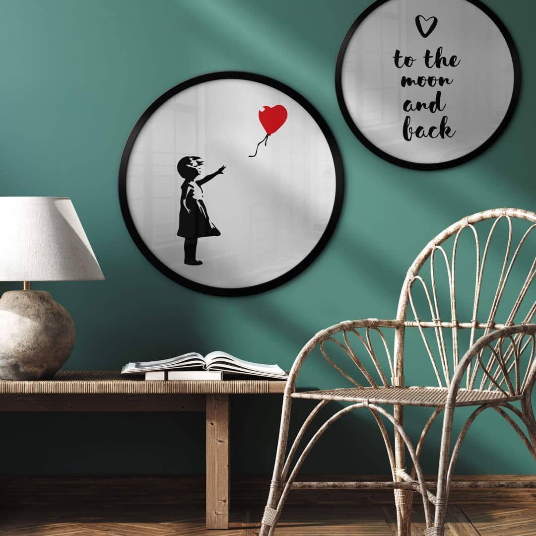 K&L Wall Art Poster Wandbild Poster Rund Graffiti Street Art Banksy Girl with red balloon, Wohnzimmer Изображения modern laut