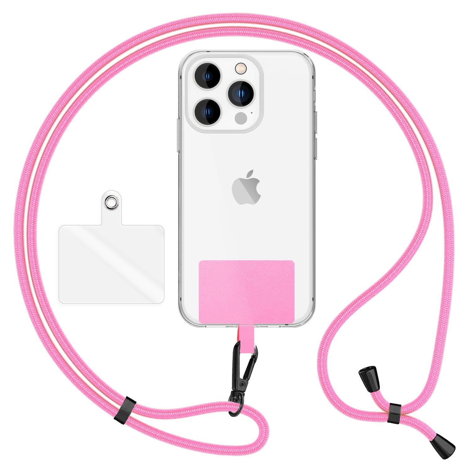Nalia Handykette Universal Smartphone, Uni Lanyard mit Karabiner (schwarz) & 2 Pads / 160cm Band / Handykette