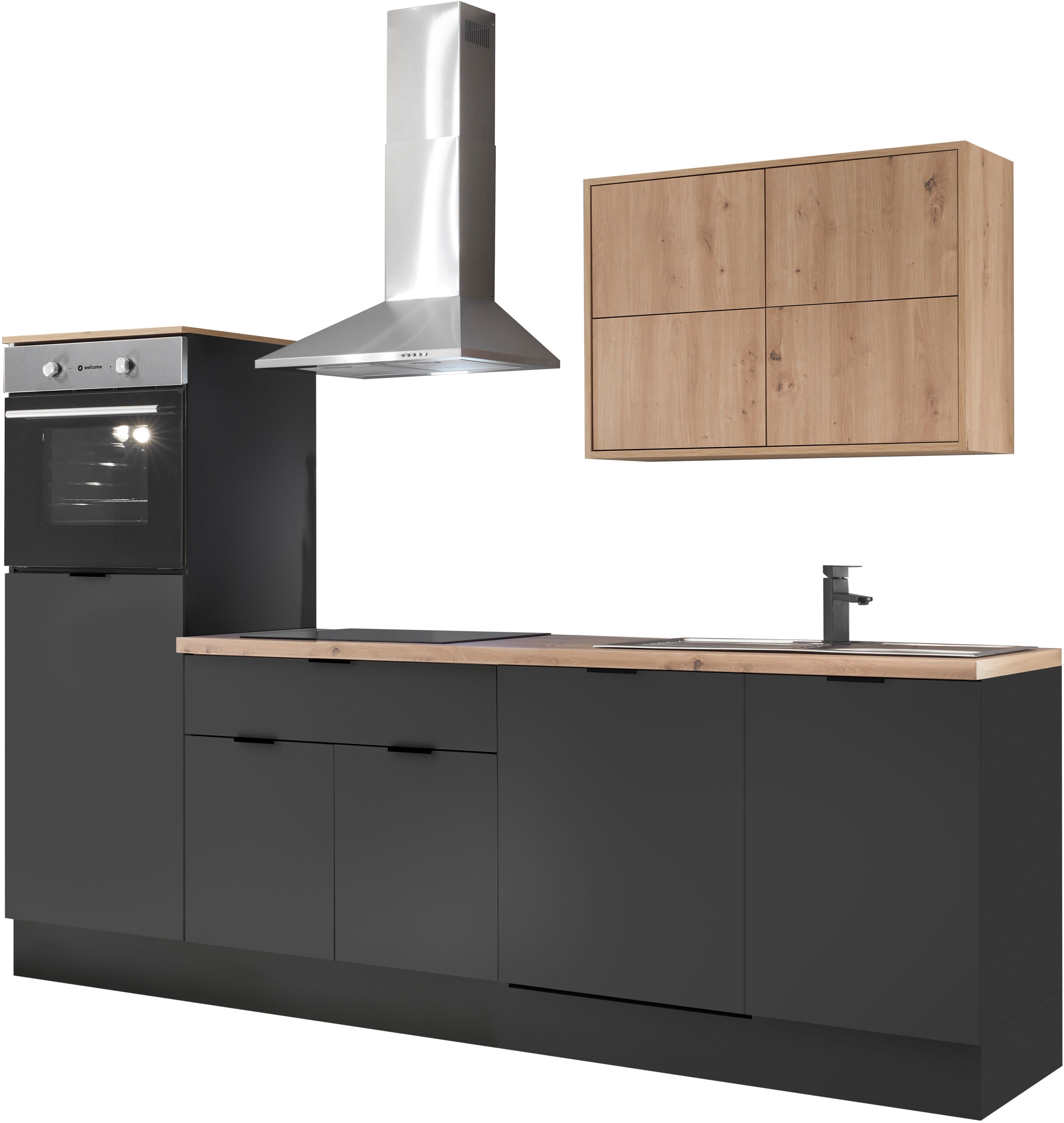 KOCHSTATION Küchenzeile KS-Georgia, mit 38mm starker Arbeitsplatte, Breite 260 cm, wahlweise mit E-Geräten und Kühlschrank