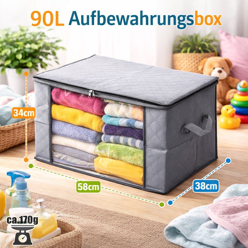 BigDean Aufbewahrungsbox 6 Stück Aufbewahrungstaschen 90L mit Sichtfenster (Set, 6 St., Aufbewahrungstaschen), Atmungsaktives Vlies-Geweb, Stabiler Zwei-Wege-Reißverschluss