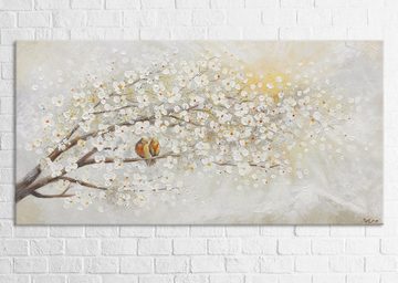 YS-Art Gemälde Sonnenaufgang, Natur, Leinwand Bild Handgemalt Zwei Vögel auf dem Baum Sonnenschein