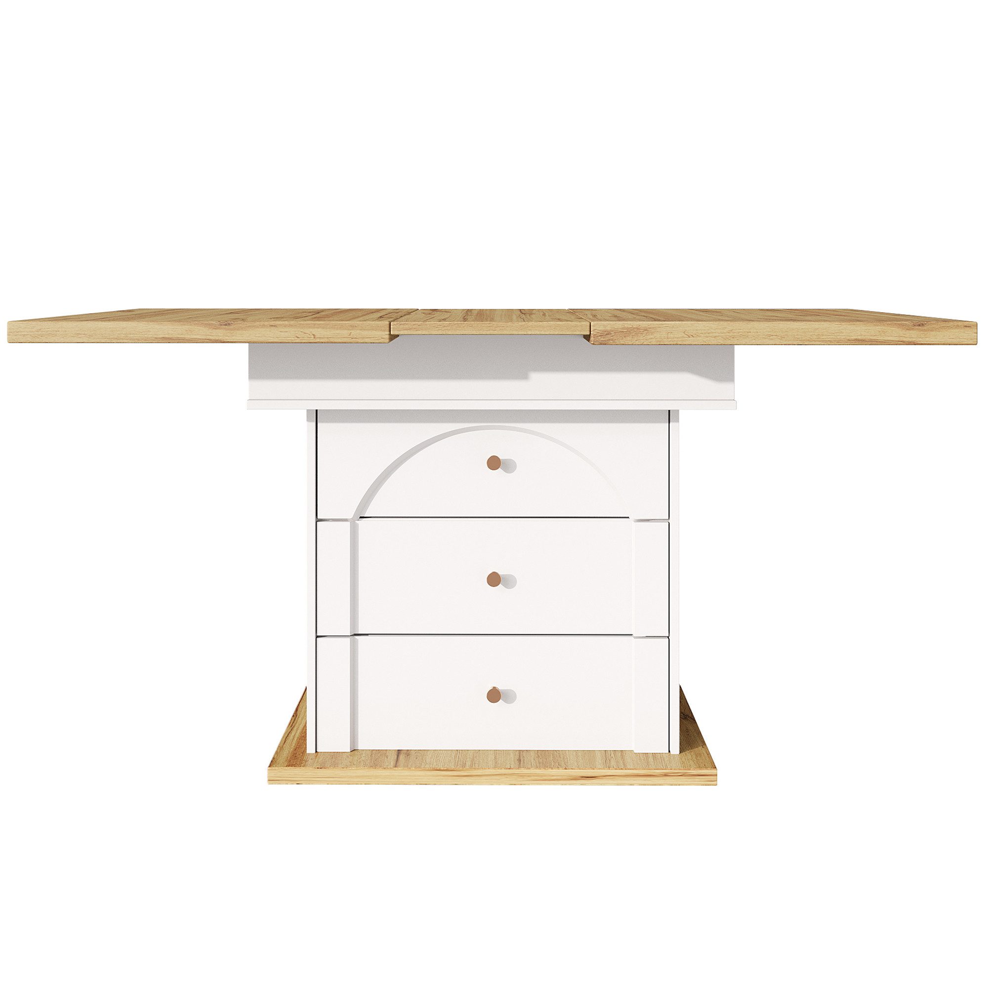 Flieks Esstisch ausziehbarer Tisch mit 2 Schubladen und 1 Türen (Tischplatte mit Holzmaserung, Länge110-140/T80/H75 cm, 1-St., 1 Tisch), erweiterbarer Küchentisch rechteckig Teleskoptisch mit Stauraum weiß