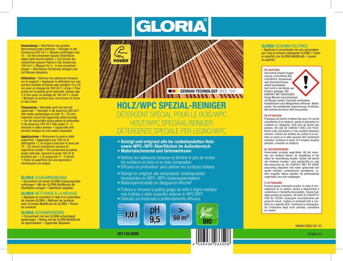 Gloria Gloria Holz und WPC Spezial-Reiniger Holzpflegeöl