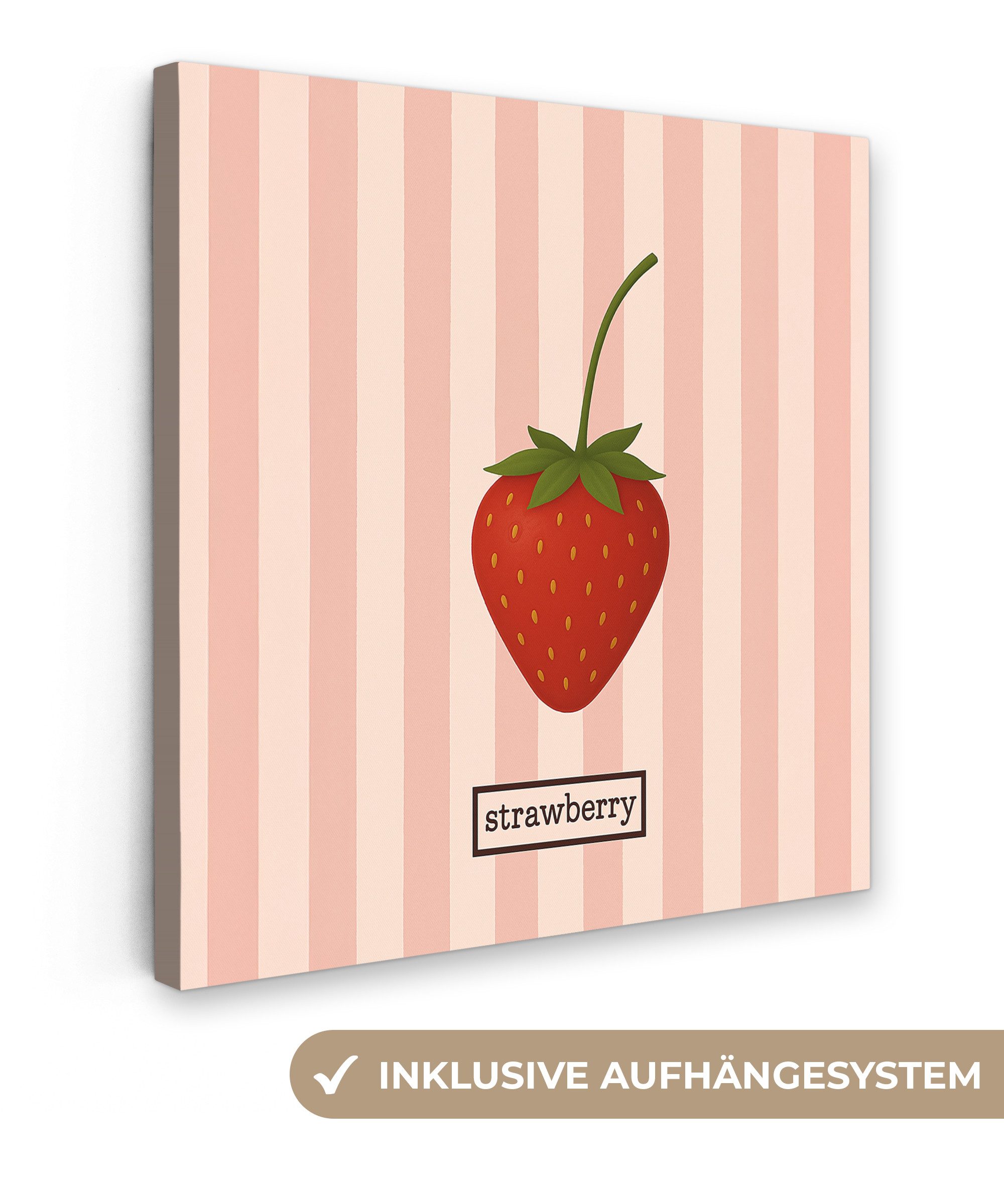 OneMillionCanvasses® Leinwandbild Erdbeere - Streifen - Minimalistisch - Ro günstig online kaufen