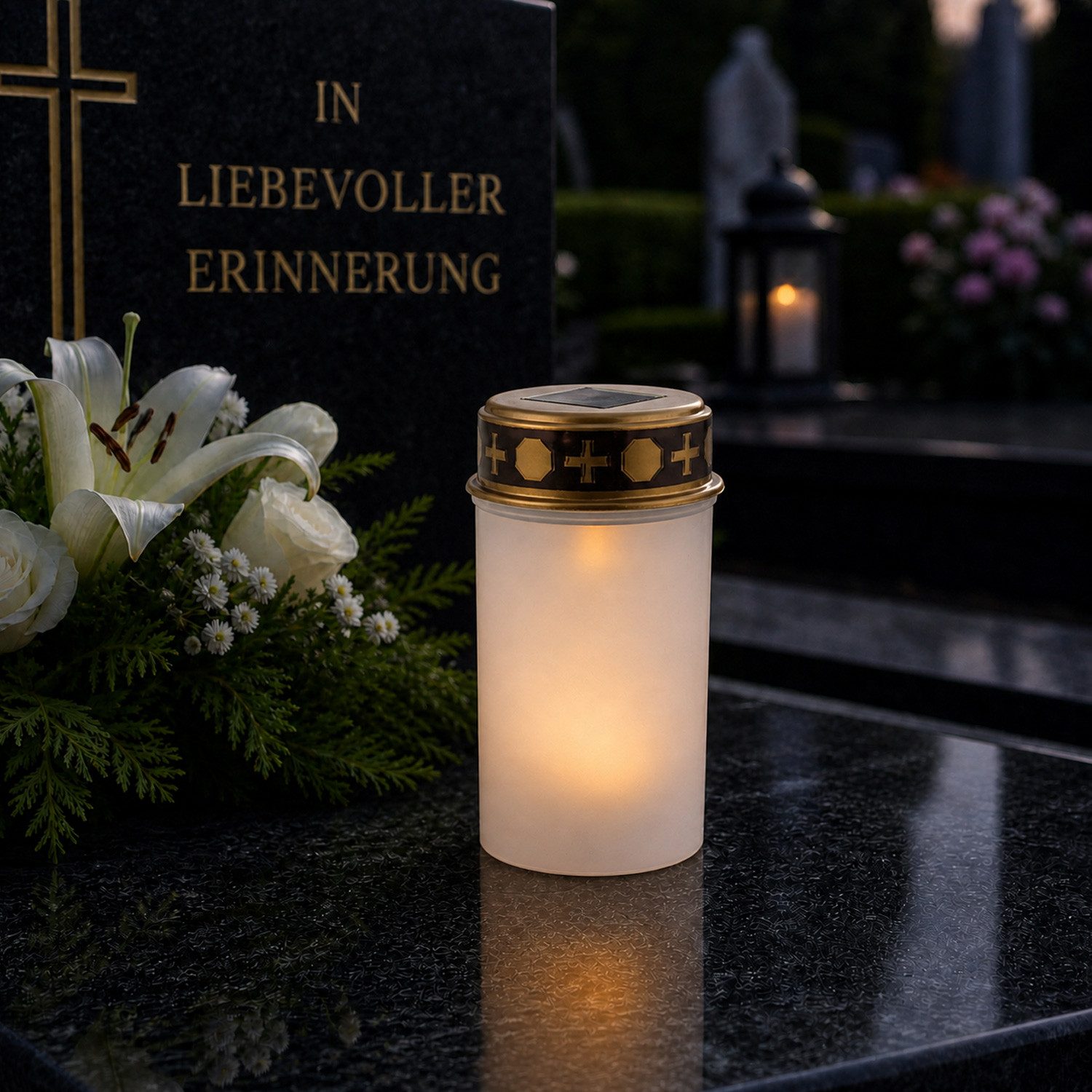 MARELIDA LED-Kerze LED Solar Grablicht Grabkerze Friedhofskerze Lichtsensor 6,5x12cm weiß, LED Classic, warmweiß (2100K bis 3000K)