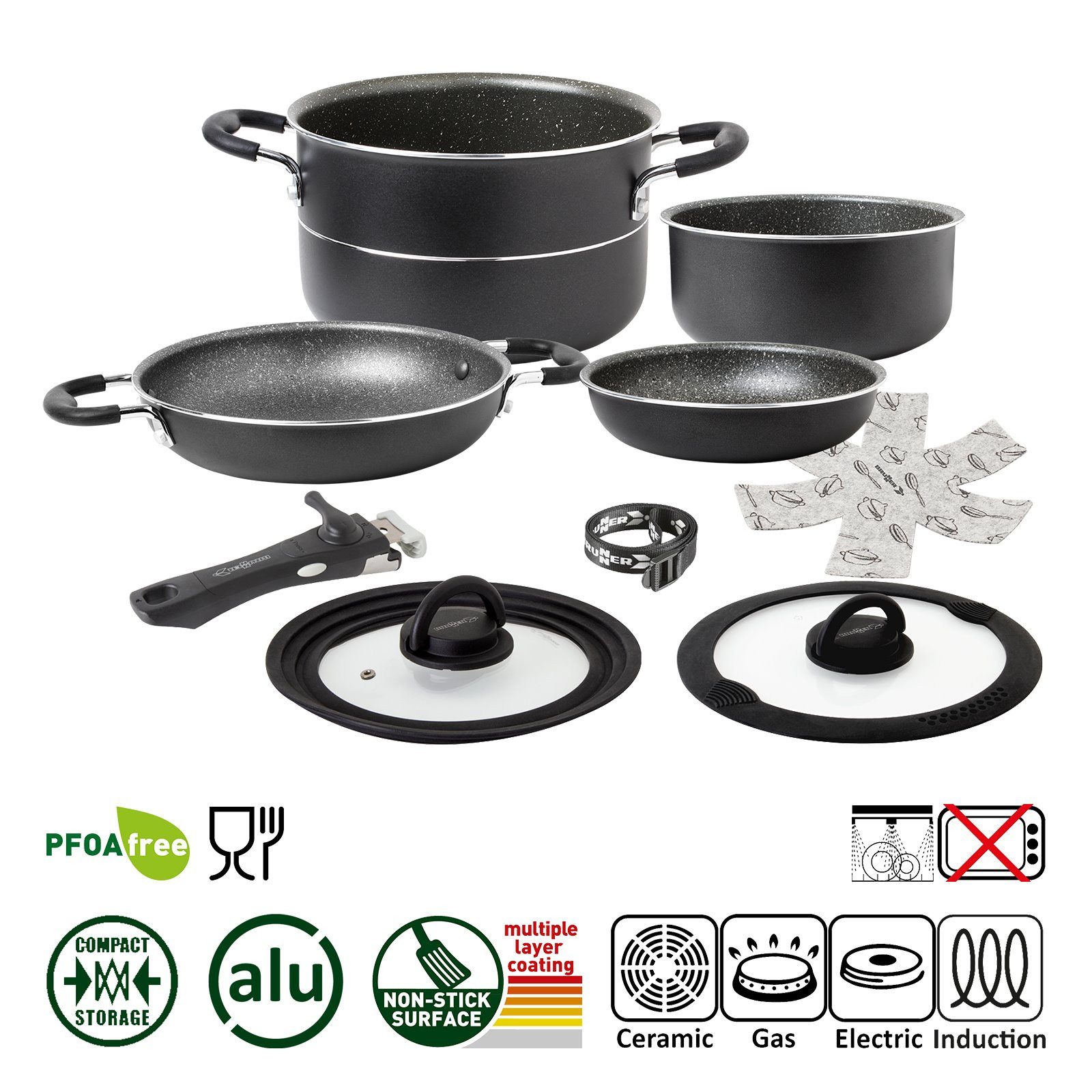 BRUNNER Topf-Set BRUNNER Camping Topfset PIRATE Vacublock Leicht, Stapelbar, Alu, (7-tlg)