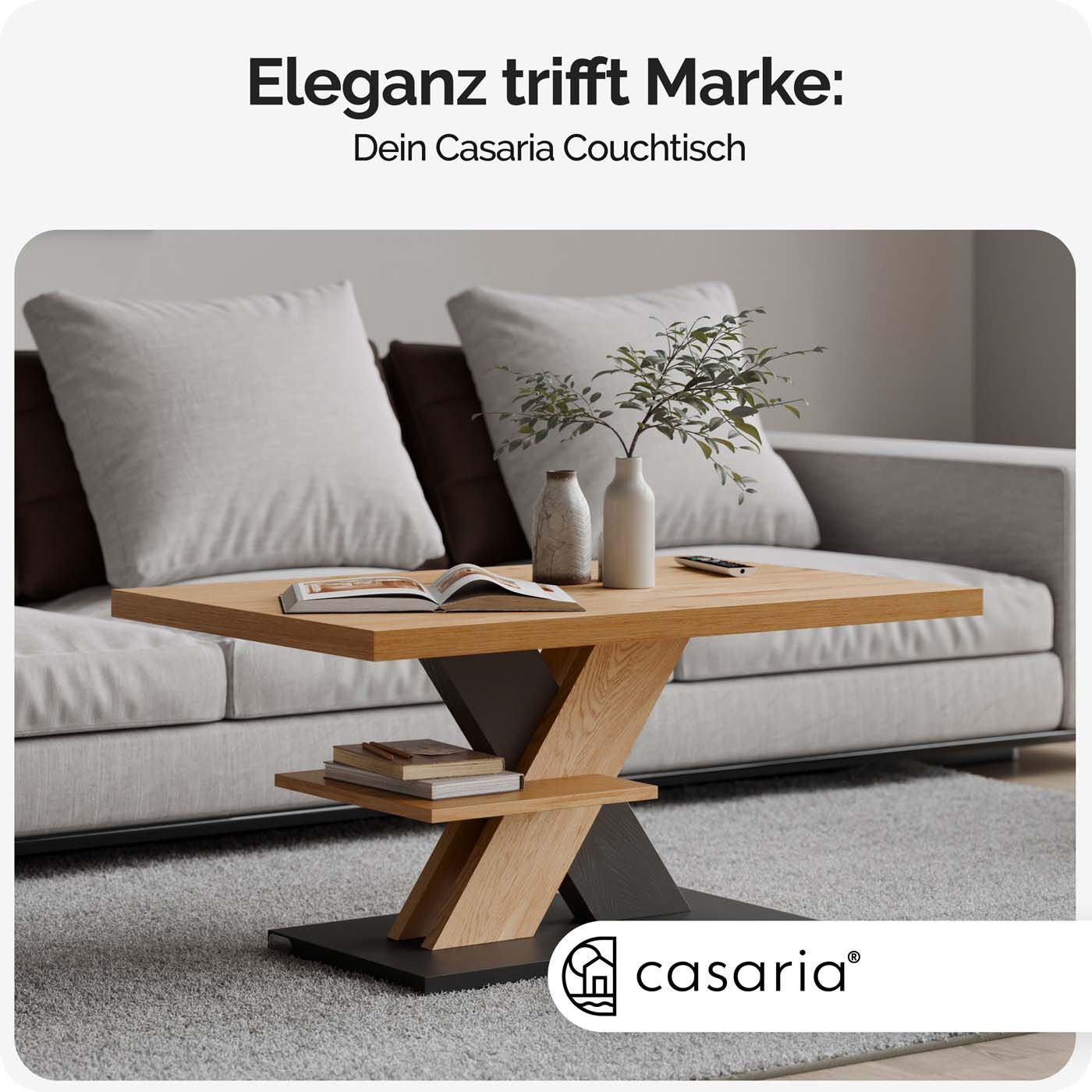 Casaria Couchtisch, Holz 2 Ablagen 90x60cm Modern Eckig Kratzfest Grau günstig online kaufen