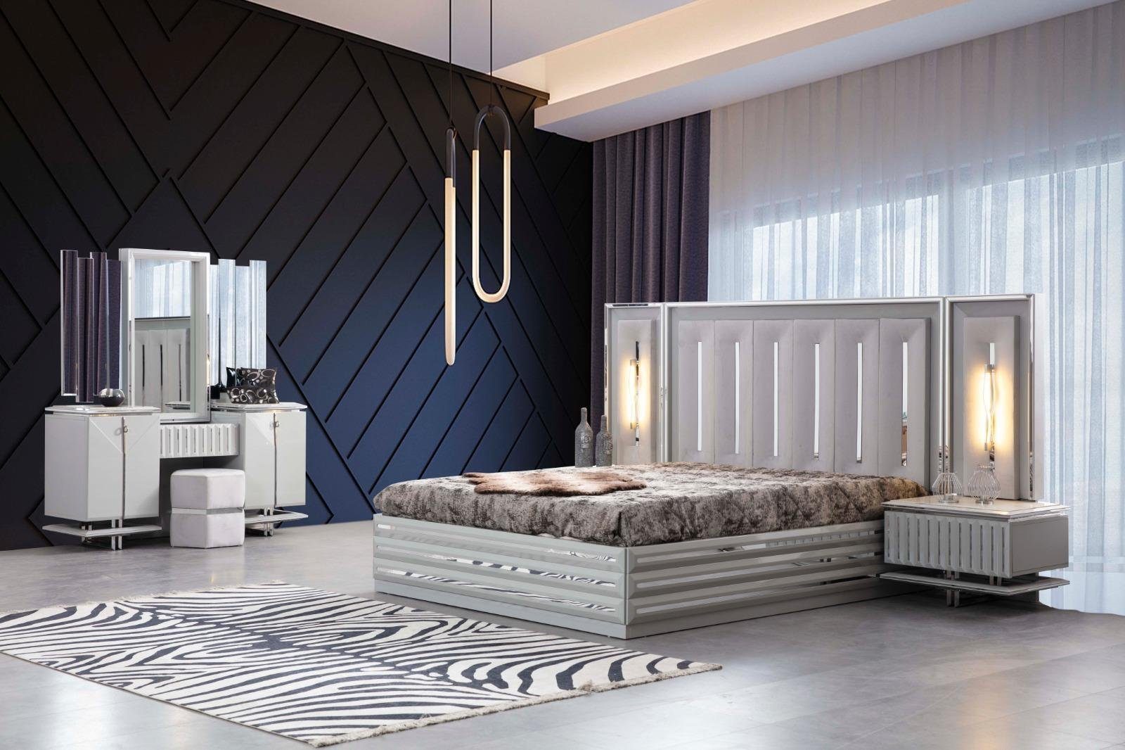 JVmoebel Schlafzimmer-Set Luxus Schlafzimmer Set 4tlg. Bett + 2x Nachttisch Schminktisch, (4-St., Bett, 2x Nachttisch, Schminktisch mit Spiegel)