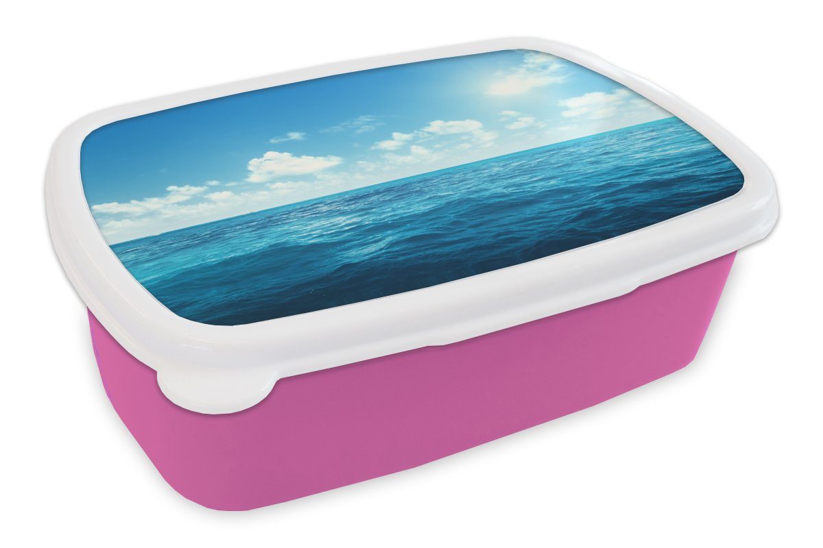 MuchoWow Lunchbox Meer - Himmel - Sonne, Kunststoff, (2-tlg), Brotbox für Erwachsene, Brotdose Kinder, Snackbox, Mädchen, Kunststoff rosa