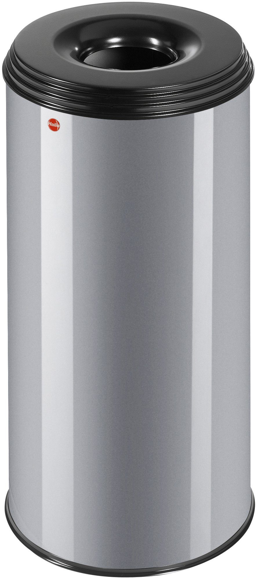 Hailo Mülleimer ProfiLine Safe XL, 45 Liter, Stahlblech, feuersicherer Papierkorb, Made in Germany aluminiumfarben/schwarz