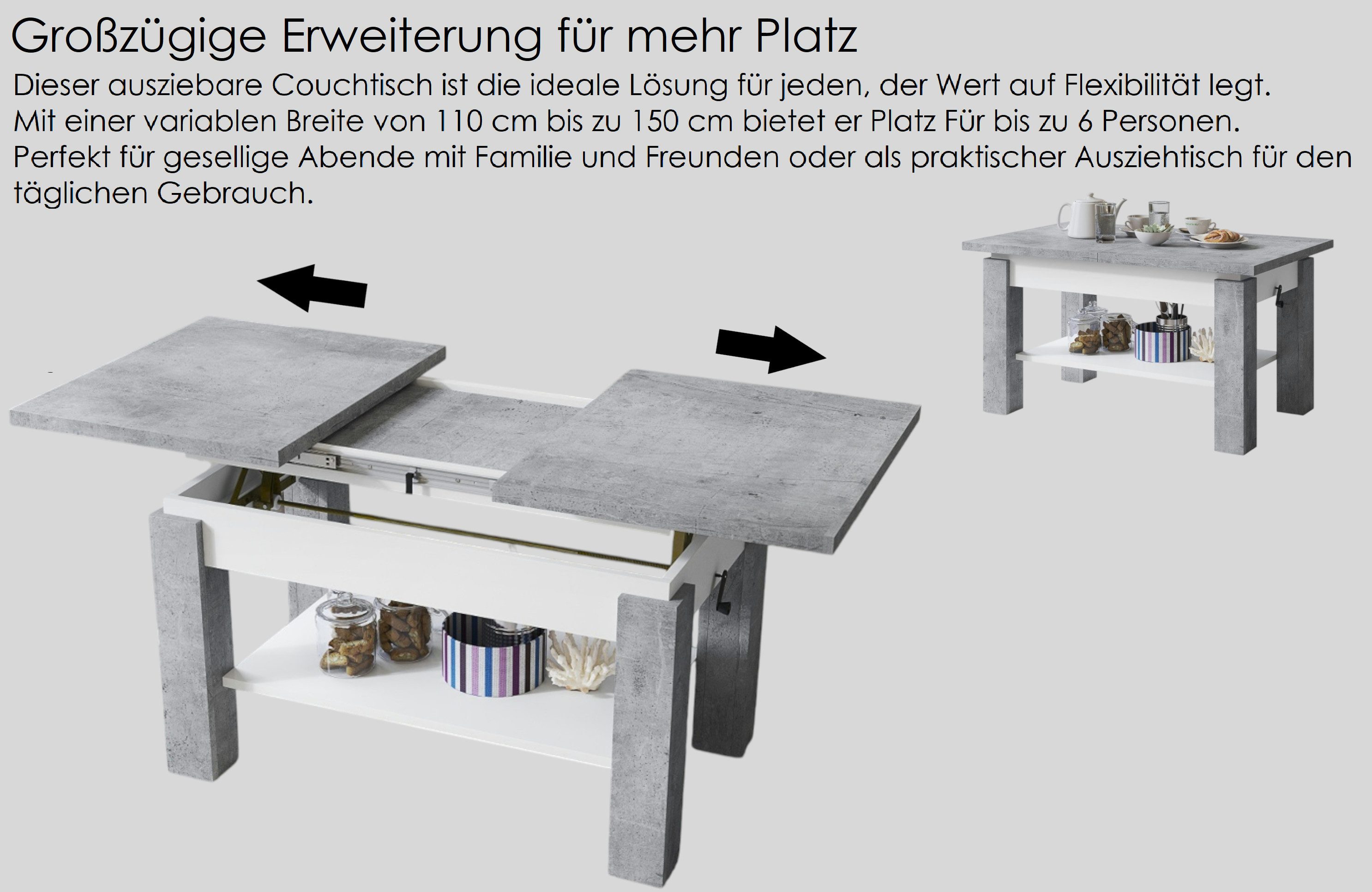 designimpex Couchtisch Couchtisch Astoria Eiche Gold höhenverstellbar ausziehbar Esstisch, Funktionstisch, Wohnzimmertisch, Tisch, Esstisch, Sofatisch – Bild 5 von 5