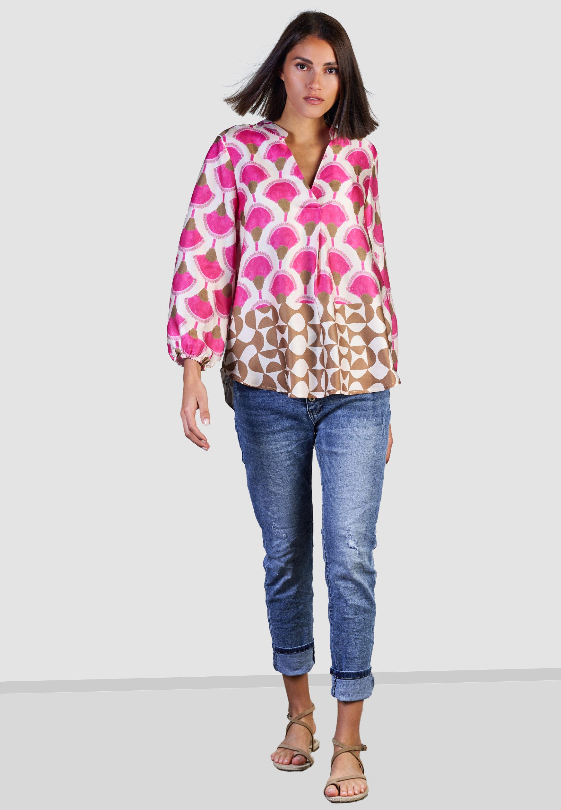 Andijamo-Fashion Druckbluse GINGKO VIBES Bordüre günstig online kaufen
