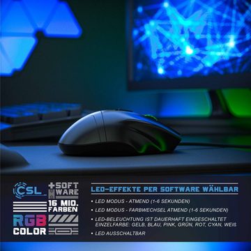 CSL Gaming-Maus (kabelgebunden, 125 dpi, optische Gaming Maus, Farbwechsel, 9 Tasten, 600 bis 4800dpi)