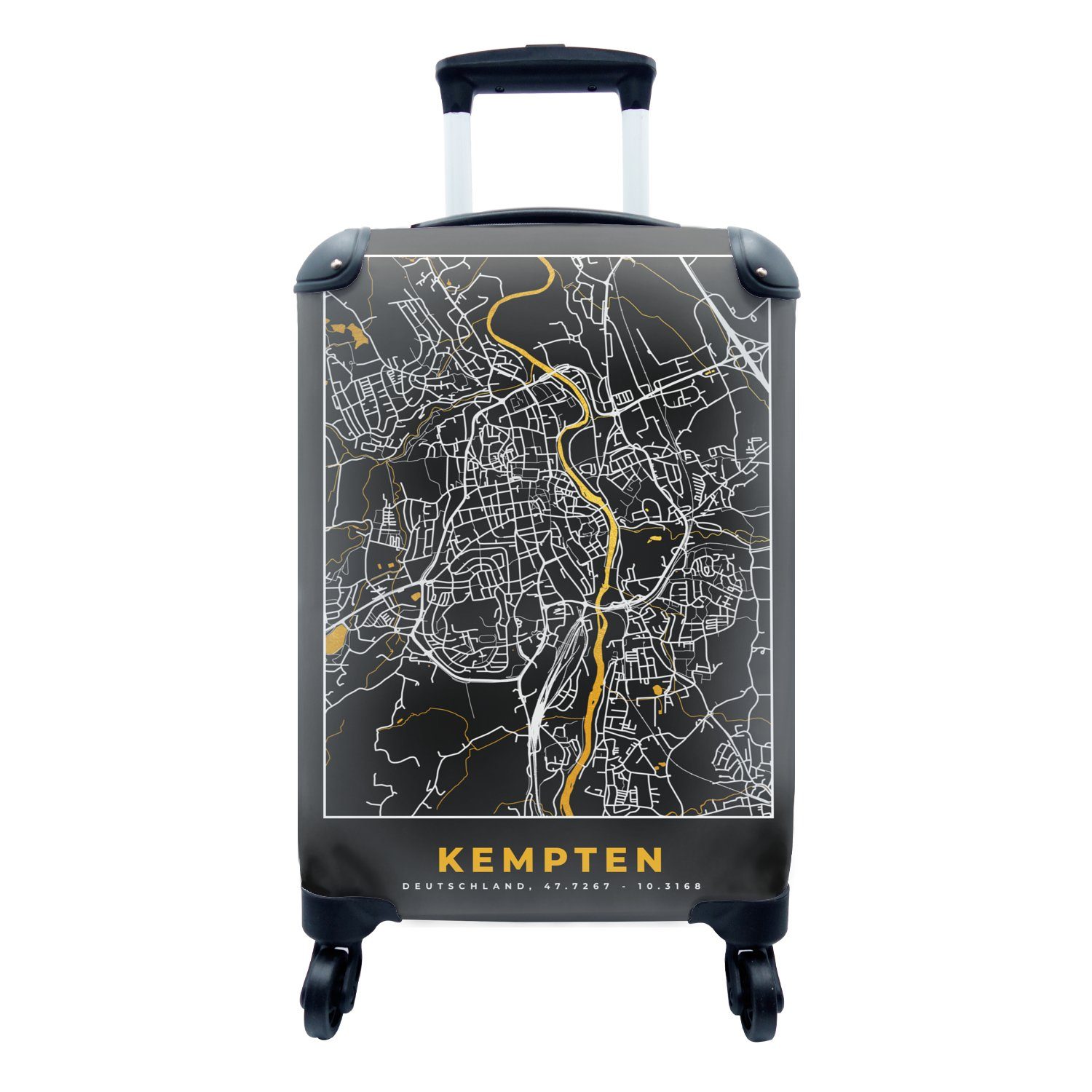 Handgepäck Kempten Reisetasche Deutschland - - Stadtplan 4 Handgepäckkoffer für Trolley, Gold mit - - Rollen, Karte, rollen, Ferien, Reisekoffer MuchoWow