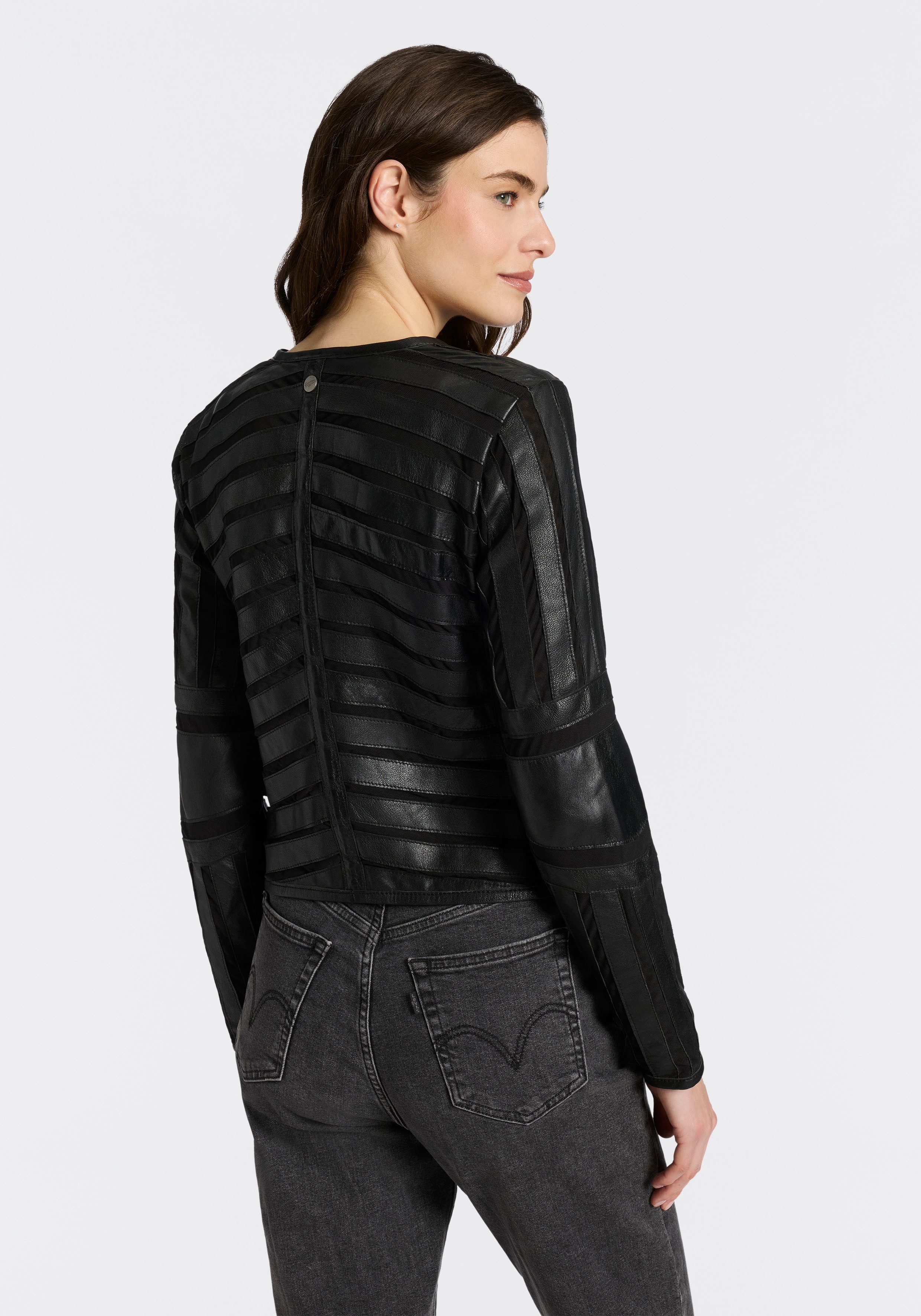 Mauritius Lederjacke MWSuri im Materialmix, Mesh-Einsätze