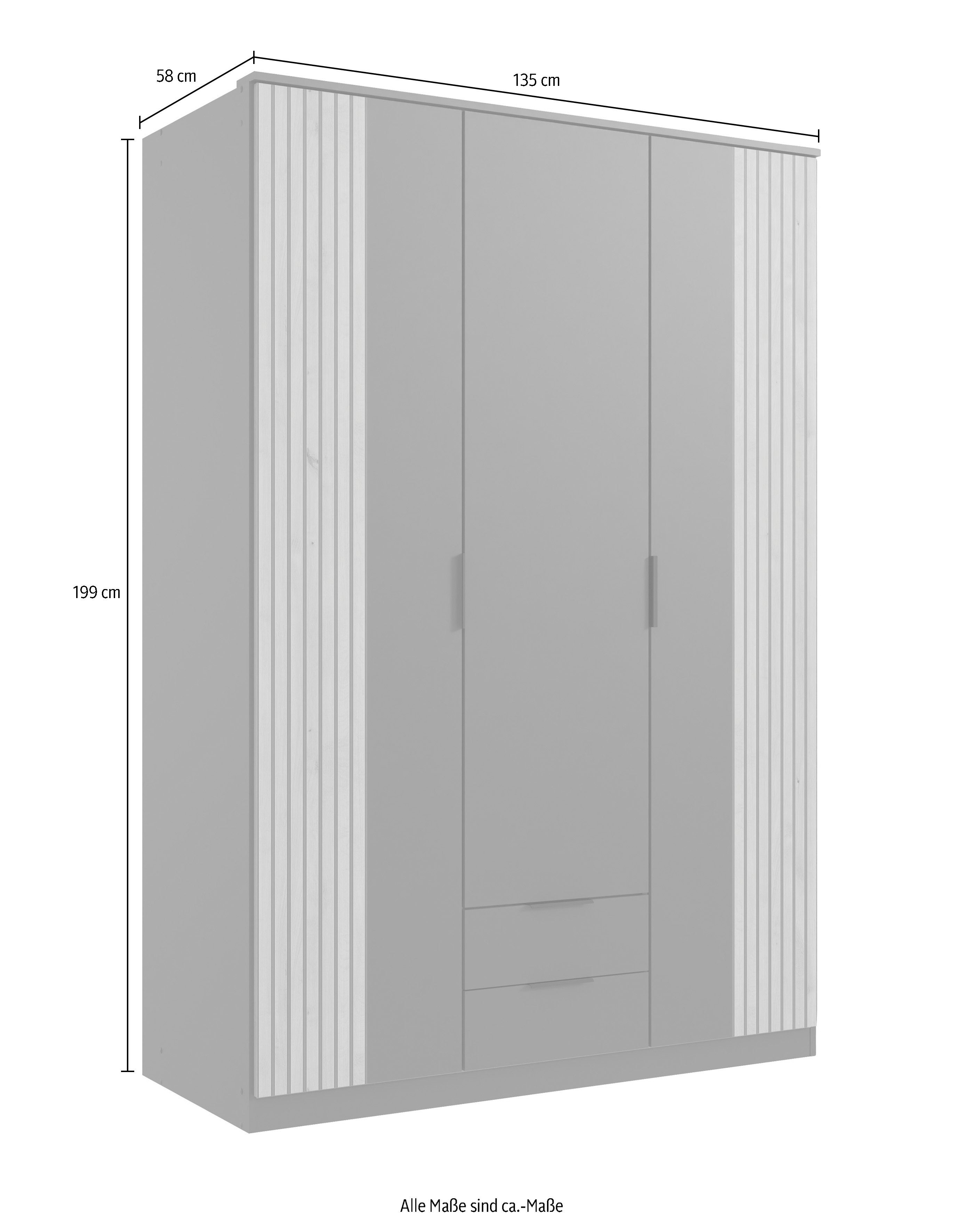 135 ohne oder Wimex Optik, Lübeck Spiegel, breit Akustiklamellen 180cm Drehtürenschrank