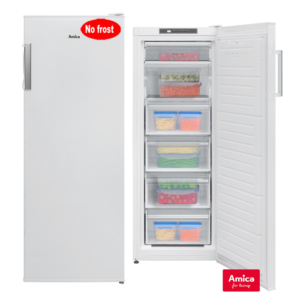 Amica Gefrierschrank GSN 324 160 W, 145.5 cm hoch, 54.00 cm breit, NoFrost, Schnellgefrierfunktion, Inverter Kompressor, Türalarm