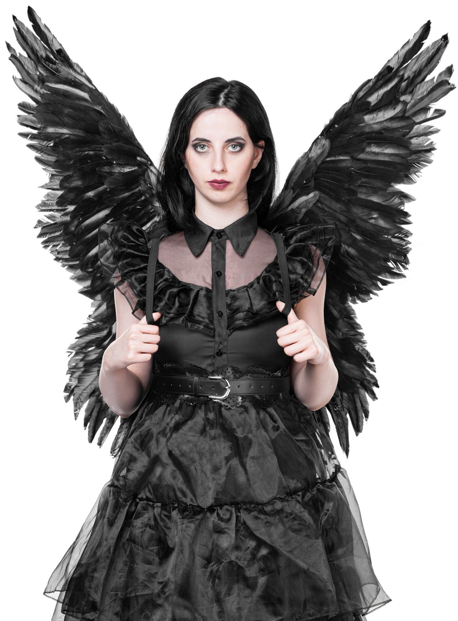 Hasbro Kostüm Große schwarze Engelsflügel, Imposante Federflügel für Elfen  und Engel Kostüme