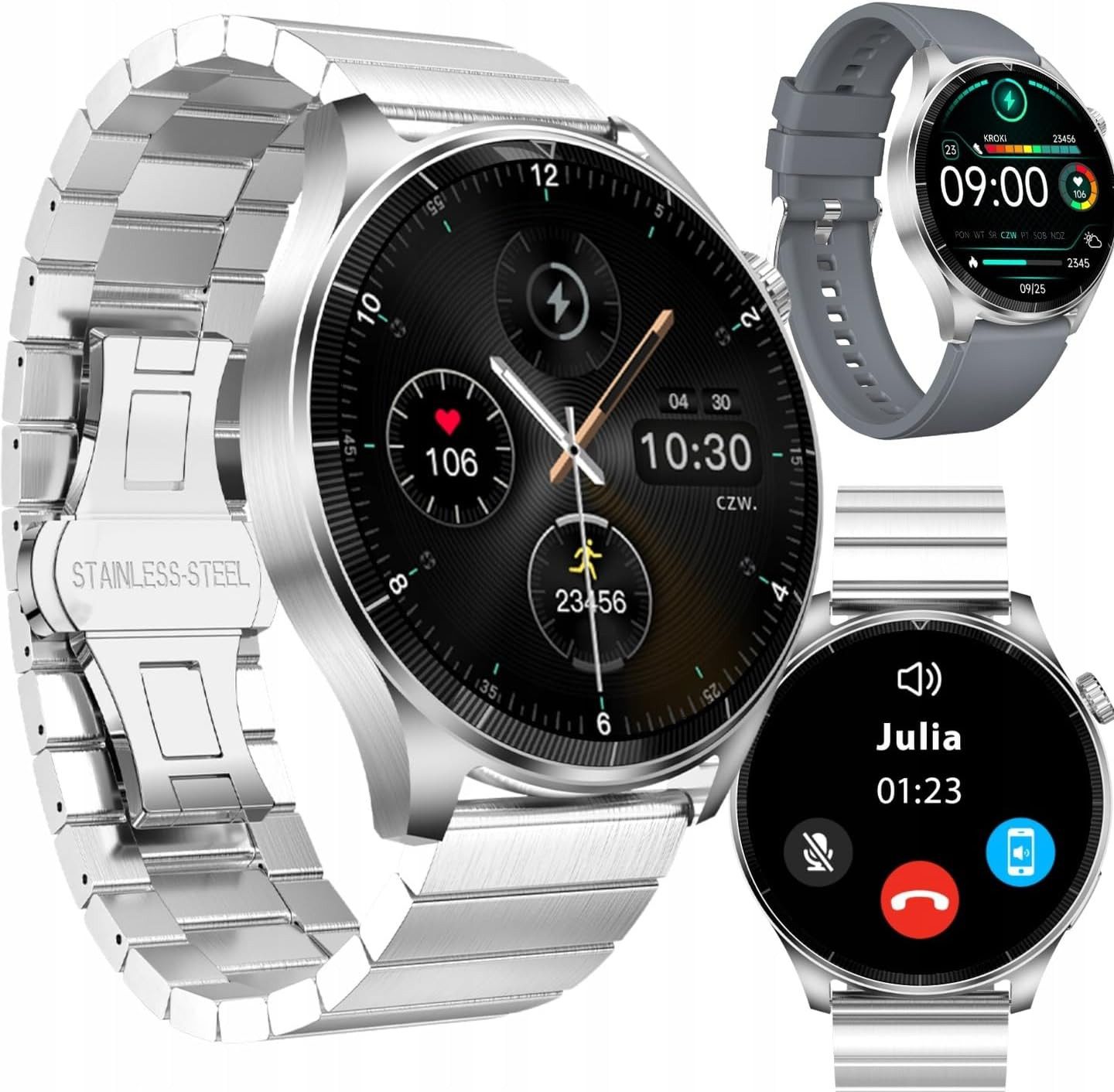 Forever SW-710 Smartwatch (3,8 cm, android ios), Smartwatch mit TFT Display, kratzfestem Glas und zwei Armbändern