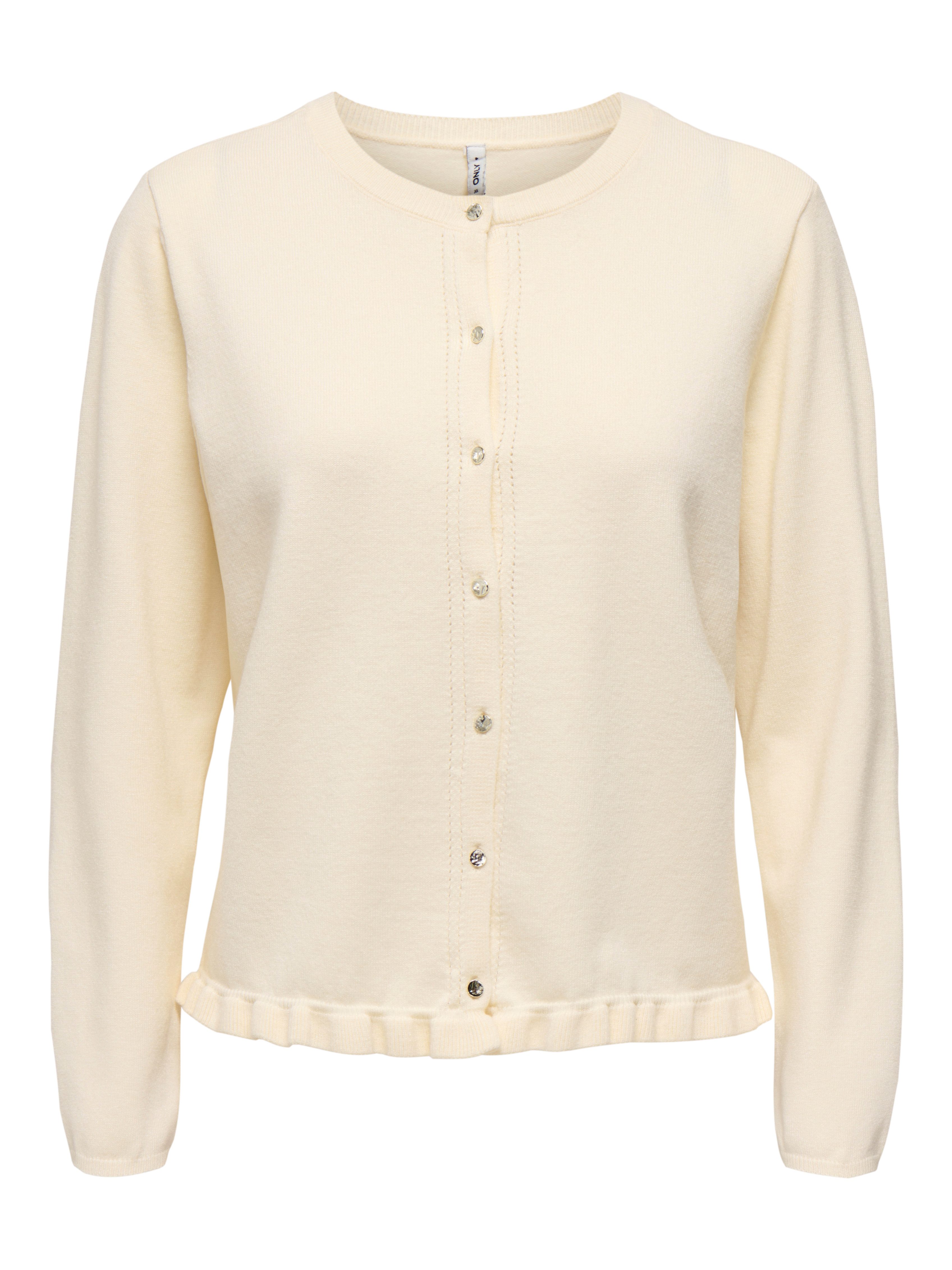 ONLY Strickjacke ONLCINDEREL LS O-NECK FRILL CARDI CC KNT Materialmix, regular fit
