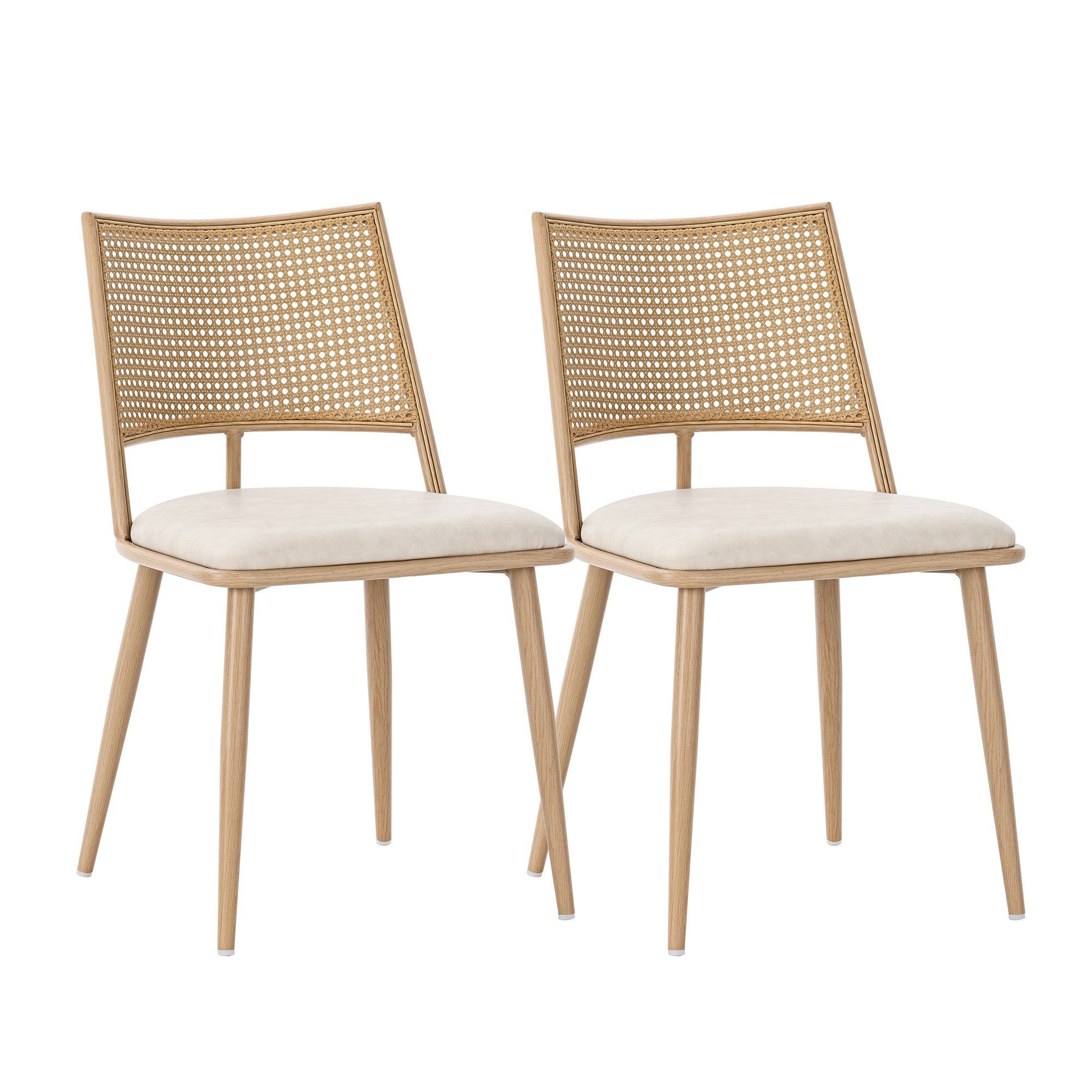 BBWL Esszimmerstuhl 2er-Set Rattanstühle in Beige mit Kunstleder -Sitz (eleganter Wohnzimmer- und Schlafzimmerstuhl, leicht & atmungsaktiv, stabil mit Metallrahmen, komfortabel & pflegeleicht)