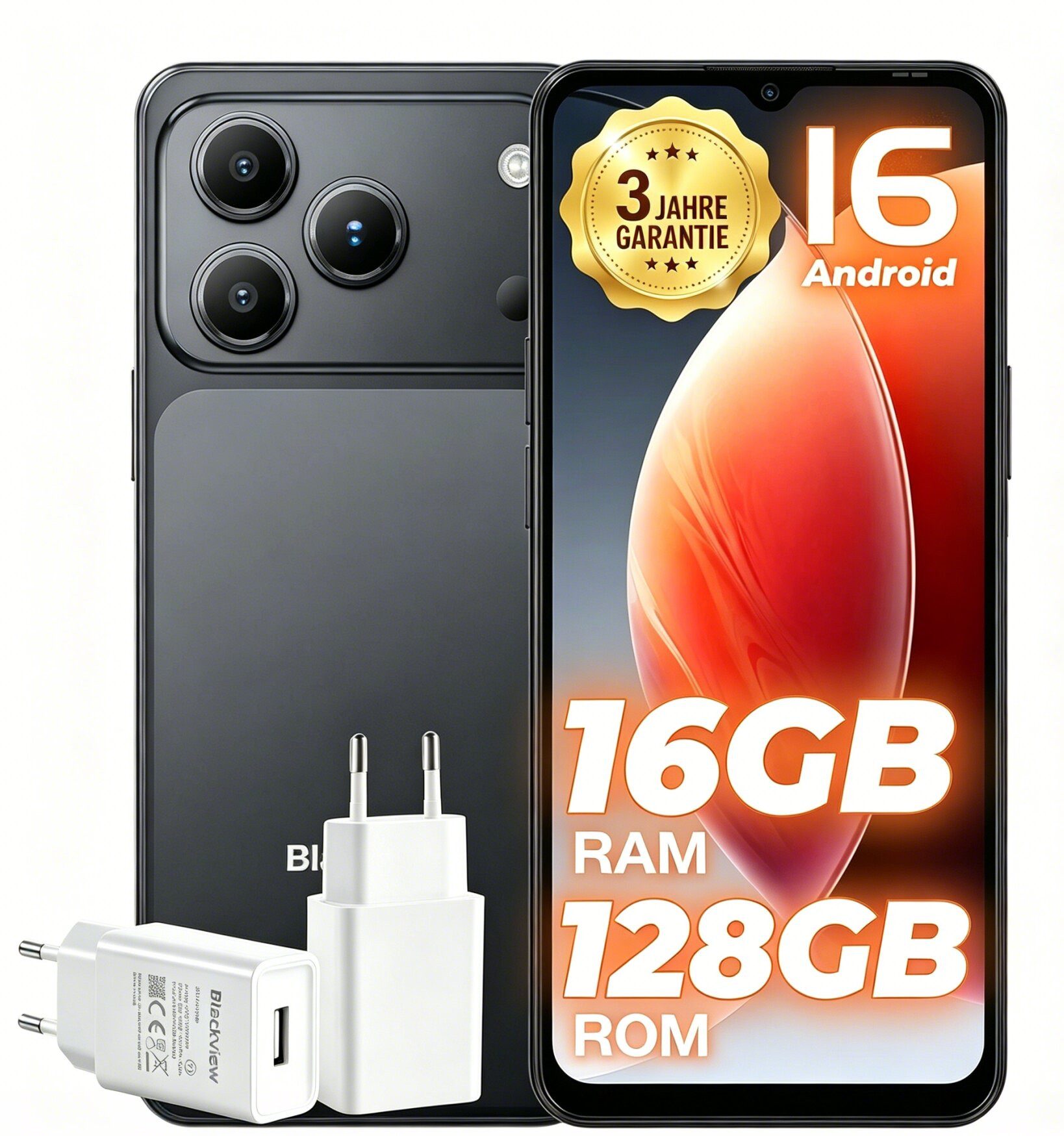 blackview Android 16 WAVE 7C (16+128) 60HZ 5000mAh AI Smartphone (5000mAh Simlockfreie Handy, 32MP+13MP KI Kamera, 4G Dual SIM/Face ID)