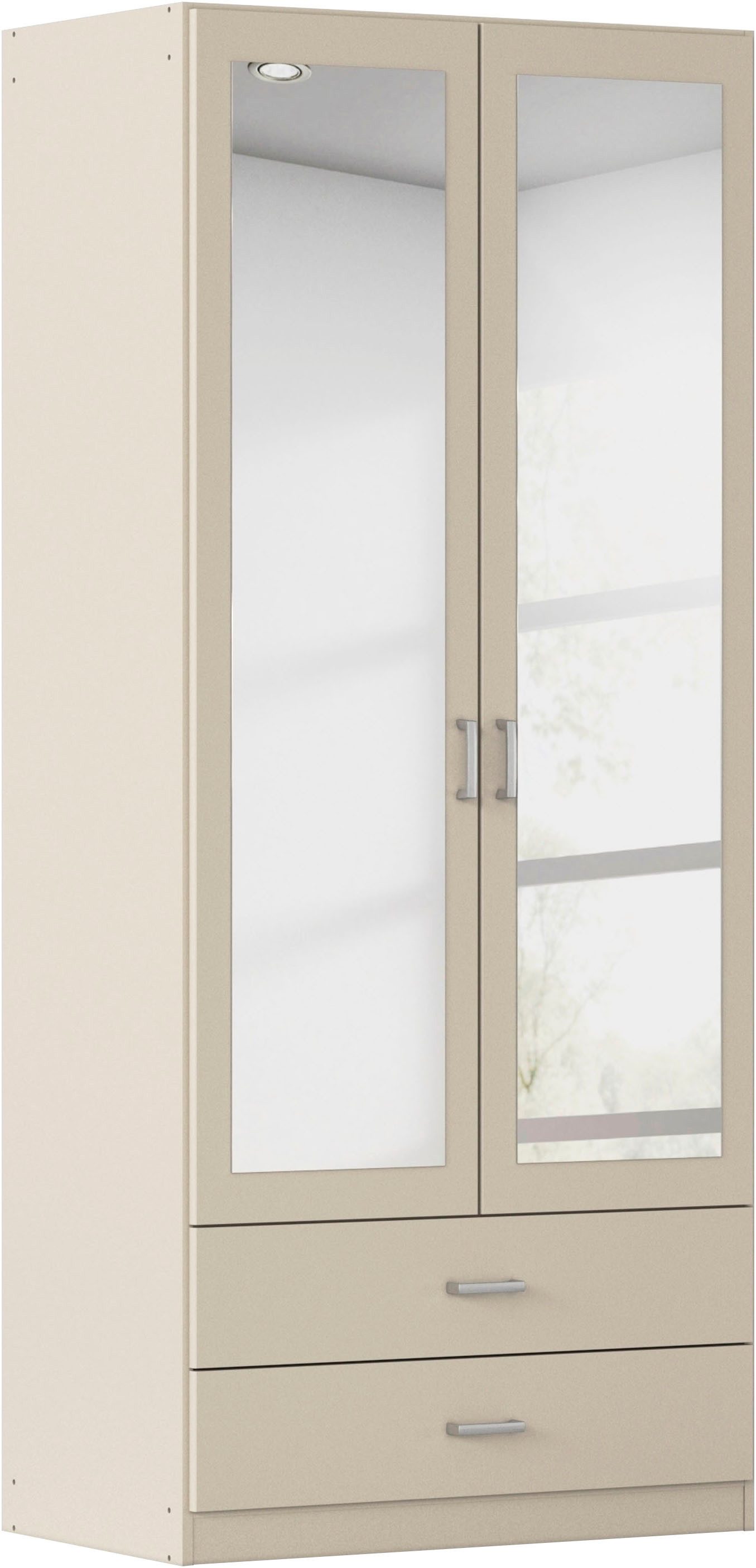 rauch Kleiderschrank Schrank Garderobe Ankleide GAMMA Breiten 91/136/181/226/271/315/360 cm (in 3 Ausstattungen BASIC/CLASSIC/PREMIUM (inkl. SOFT-CLOSE-Funktion) verschiedene Griff-Varianten, mit Spiegel TOPSELLER MADE IN GERMANY