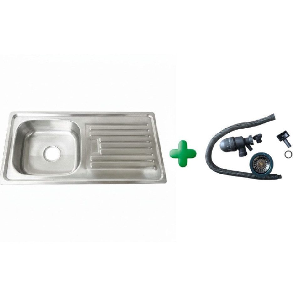 Faizee Home Edelstahlspüle Faizee Home 86x43 cm, eckig, mit Abtropffläche & Siphon Edelstahlspüle