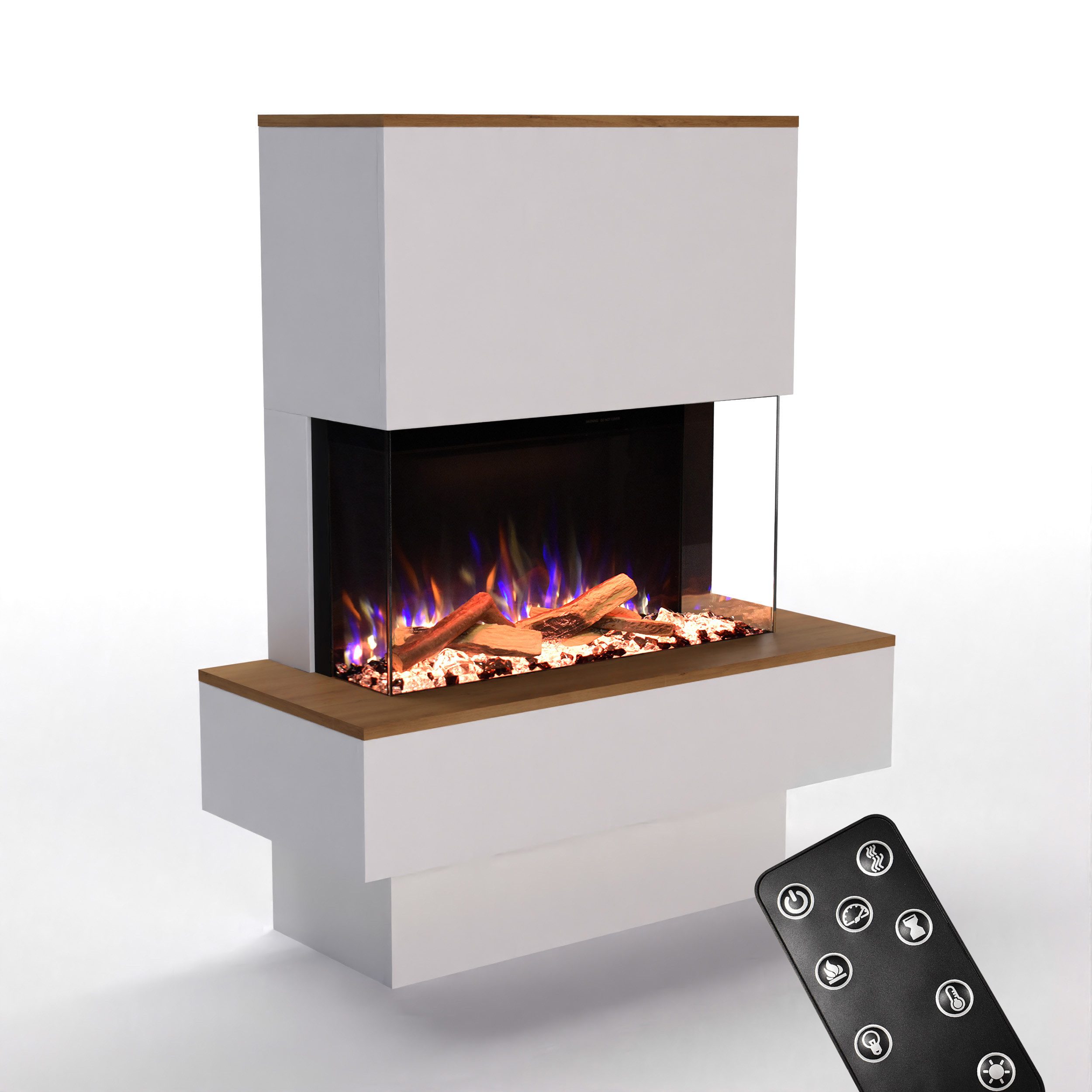 GLOW FIRE Elektrokamin PR18 E-Motion 3D, Elektrischer Kamin mit 3D Feuer mit Heizung, täuschend echte Flamme mit Heizung, 3 Dekorationen