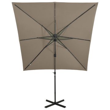 vidaXL Sonnenschirm Ampelschirm mit Mast und LED-Leuchten Taupe 250 cm