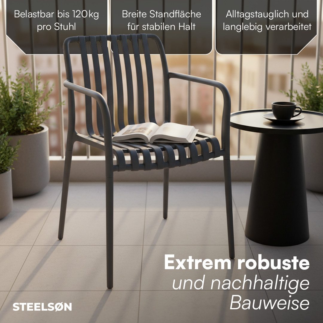 STEELSØN Gartenstuhl Pincoya wetterfest und UV-beständig (anthrazit, 2er Set), stapelbarer Balkonstuhl Kunststoff, verfügbar als 2er/4er/6er Set