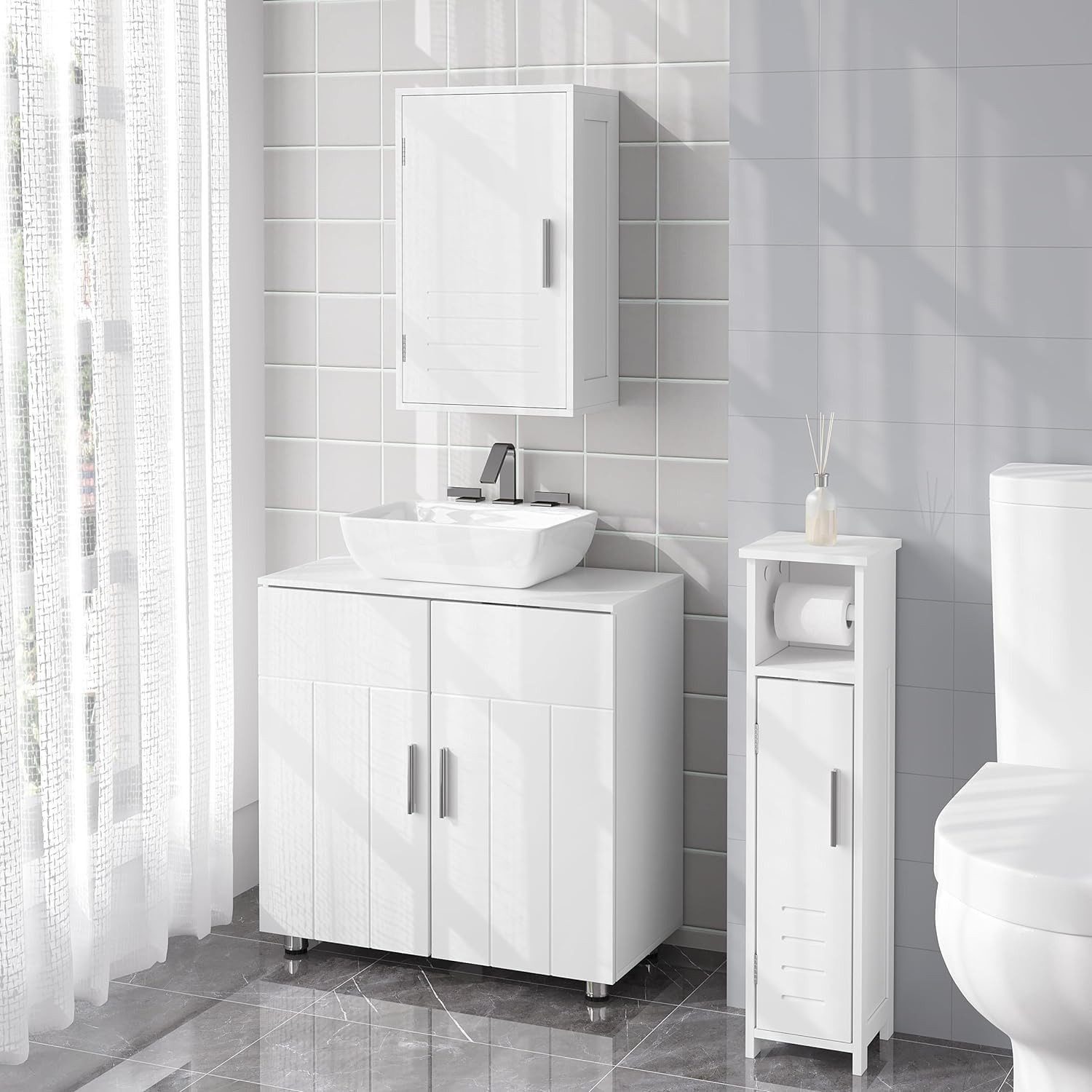 EUGAD Waschbeckenunterschrank (1-St) Landhausstil, MDF, 60x60x30 cm, Weiß günstig online kaufen