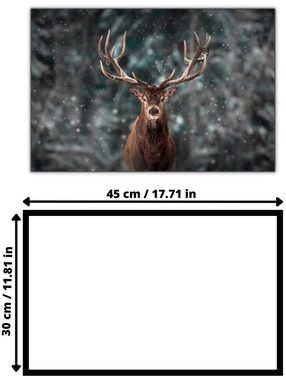 Victor (Zenith) Leinwandbild Leinwandbild \"Hirsch Snow\" - Größe: 30 x 45 cm, Tiere, in 30x45 cm, Weihnachtsdeko, Leinwand Bilder Hirsch