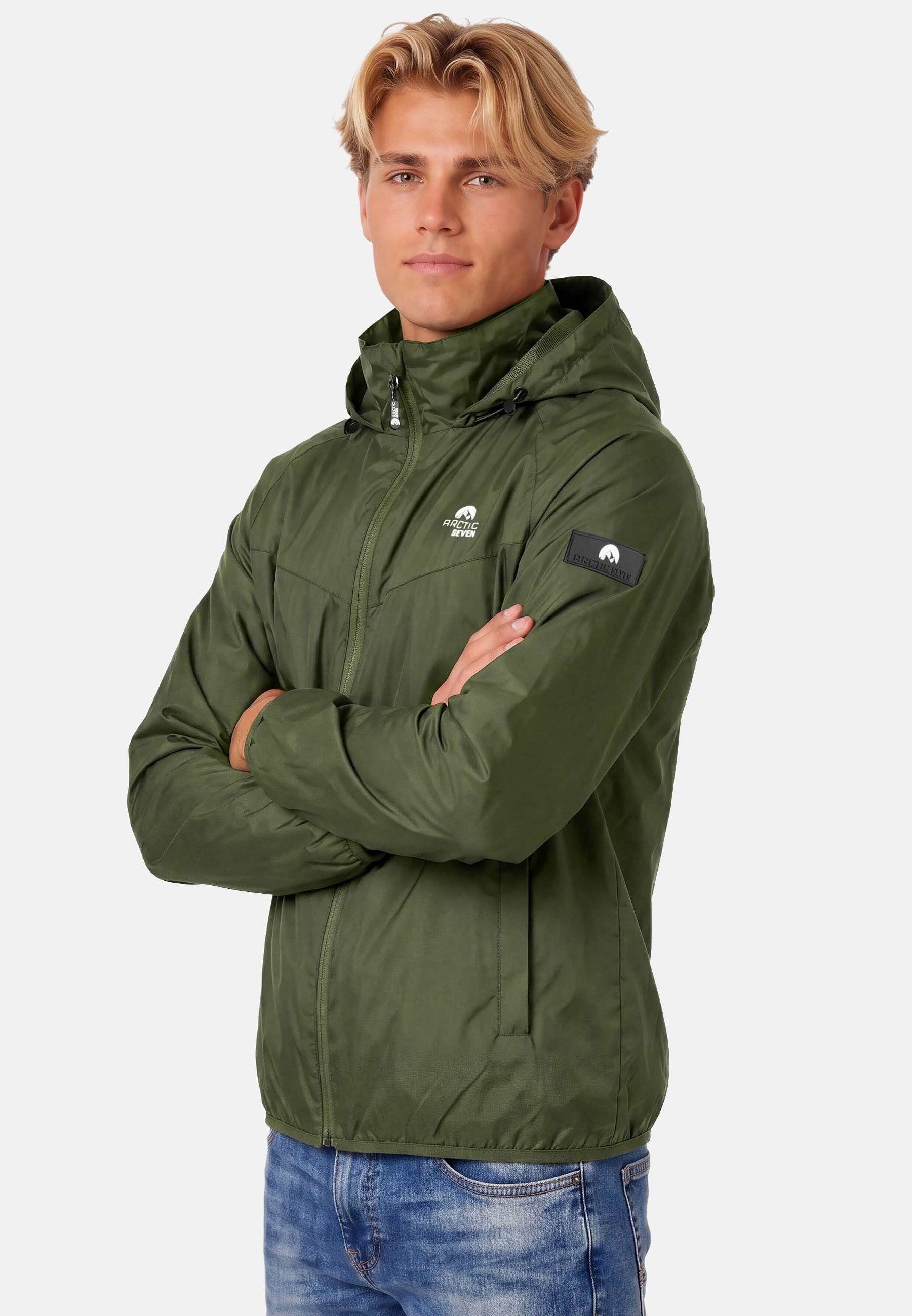 Arctic Seven Regenjacke Herren leicht mit Kapuze – Wasserabweisende Outdoorjacke mit hochstehendem Kragen