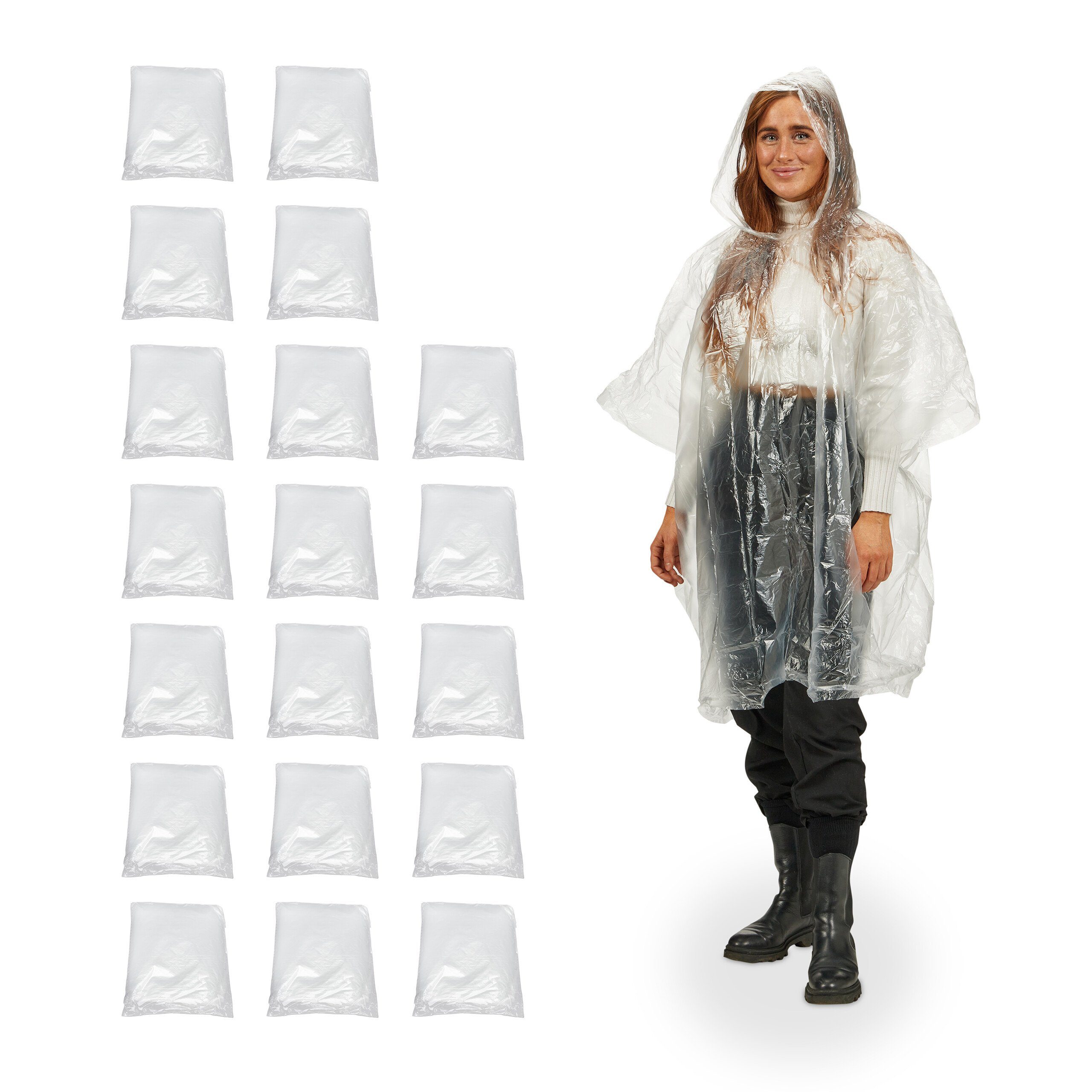 relaxdays Regenponcho Einweg Regenponcho 20er Set Transparent