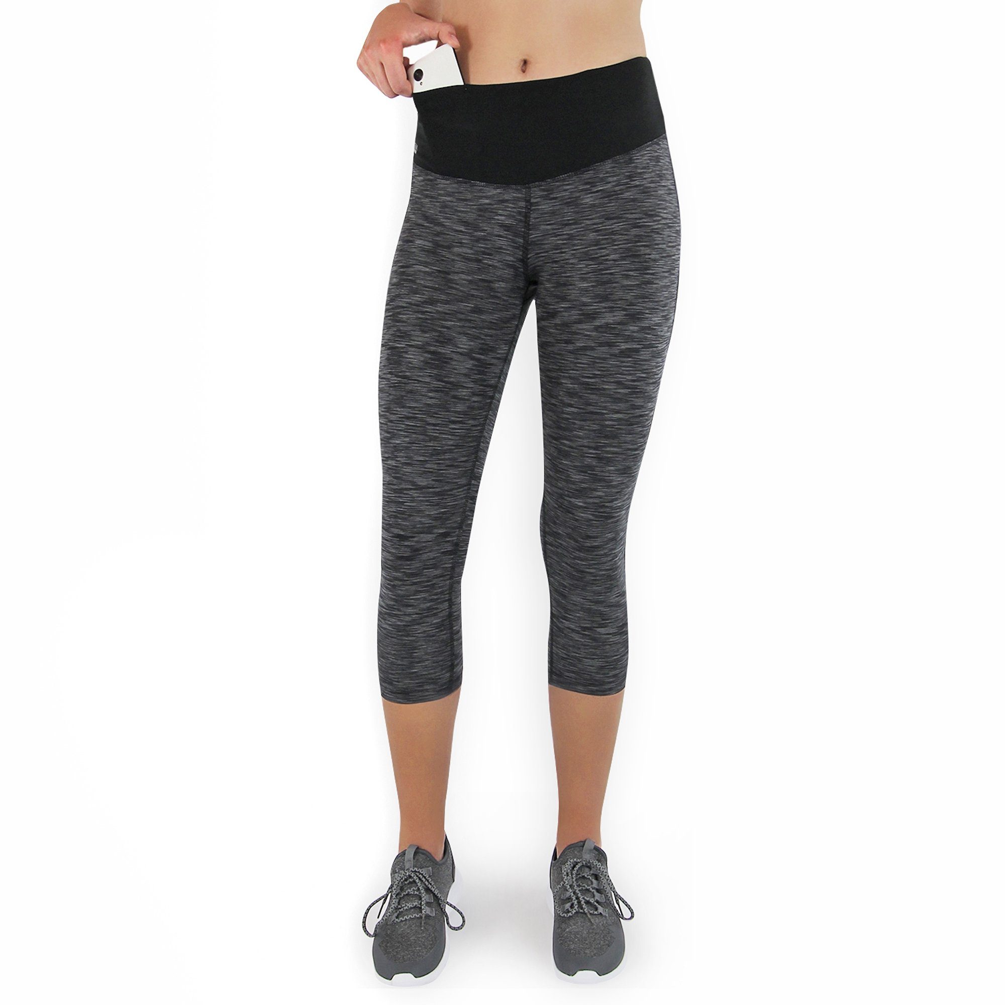 Formbelt Laufhose Damen 3/4 Capri Leggings mit Handytasche, hoher Bund & Quick Dry Damen 3/4 Sporthose blickdicht, hoher Bund, atmungsaktiv, Quick Dry