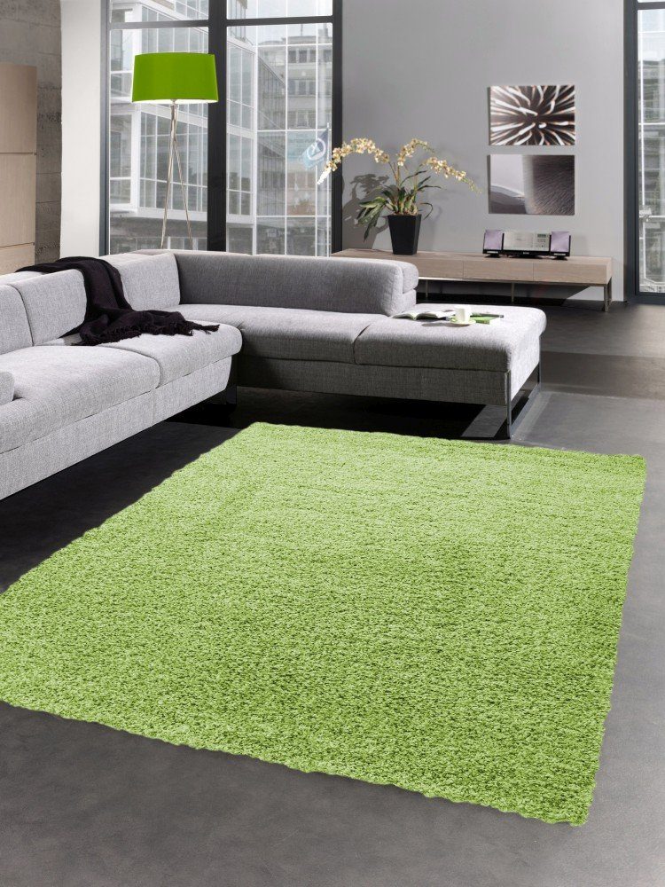 Hochflor Teppich Läufer rechteckig, uni Carpetia, Wohnzimmer 30 mm grün, Bettvorleger Hochflor-Teppich Shaggy Langflor Teppich Höhe: