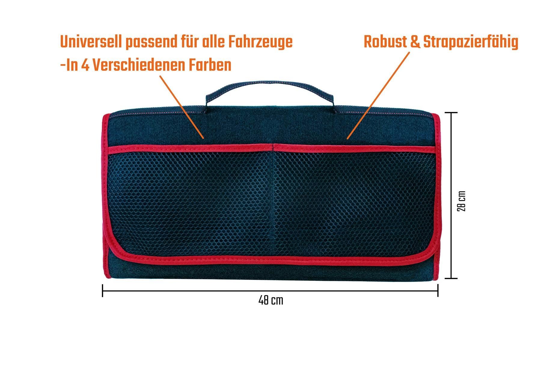L & P Car Design Organizer Kofferraumtasche Auto in schwarz mit rotem Saum