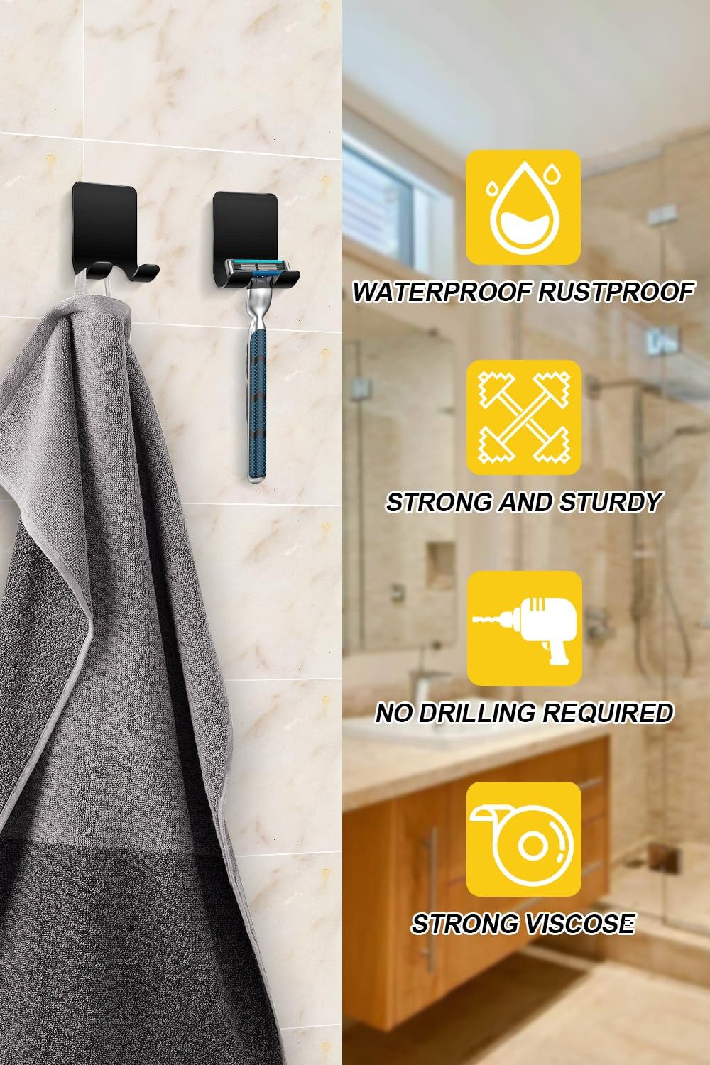 FOUORTUNATE-BEE Wandhalterung Rasierer Halter ohne Bohren Wandhaken Bad Küche Selbstklebend, (2-tlg., Klebehaken Rasierer Halter Handtuchhalter ohne Bohren Badezimmer)