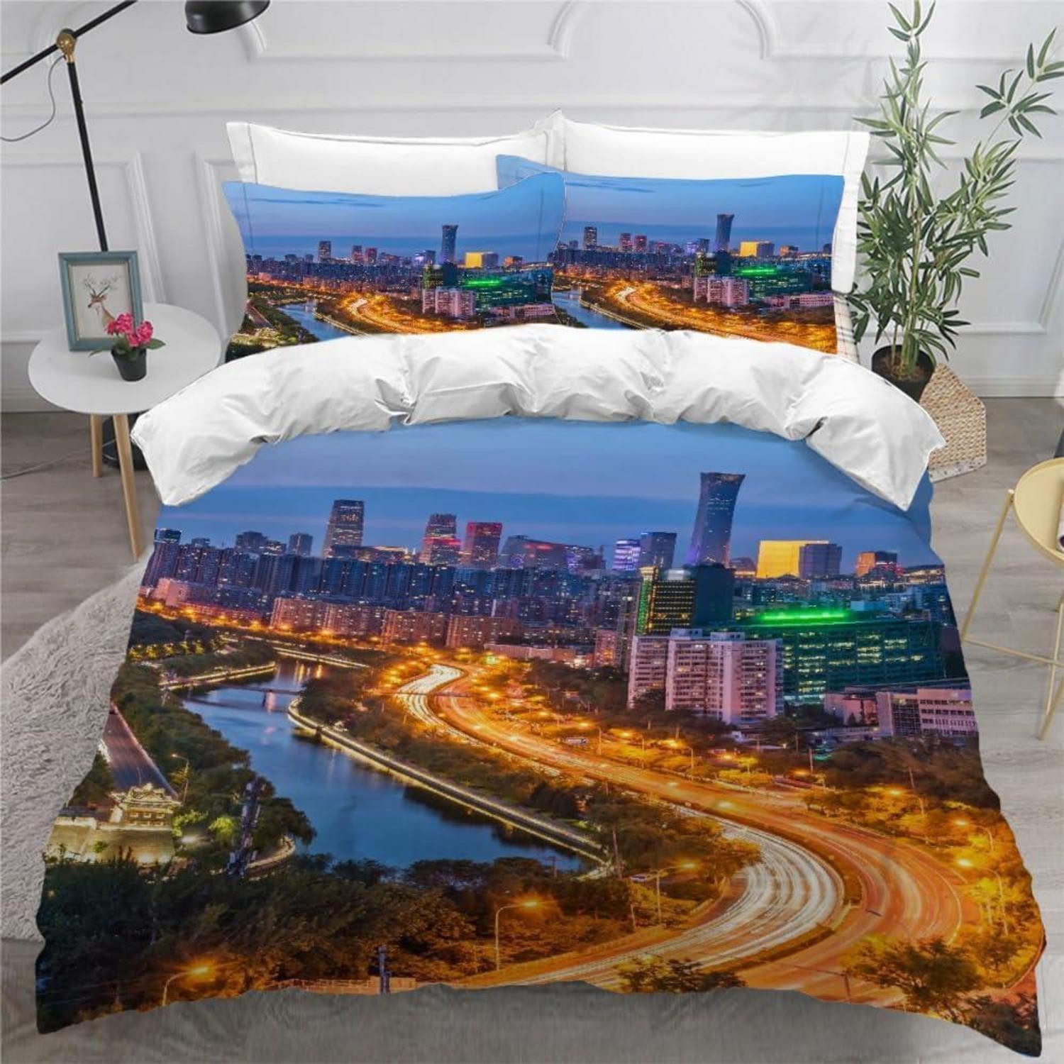 LuxusKollektion Kinderbettwäsche Bettwäsche 135x200 Stadtbild Retro Dampfwagen 3D Druck