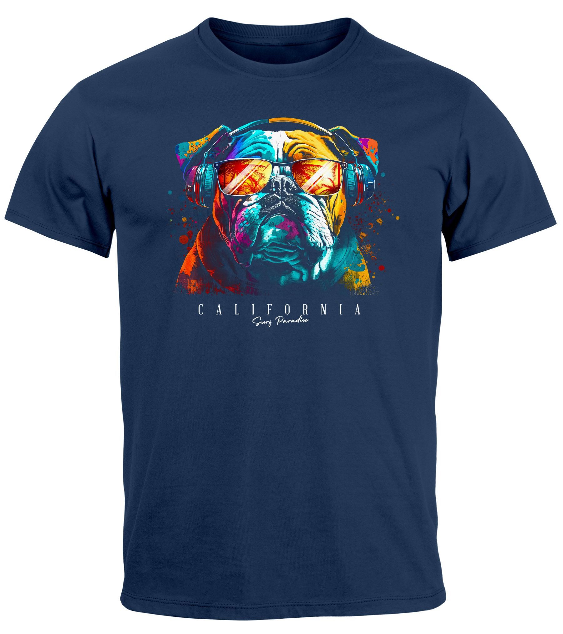 Neverless Print-Shirt Herren T-Shirt Print California Bulldog Musik Kunst Motiv DJ Fashion mit Print