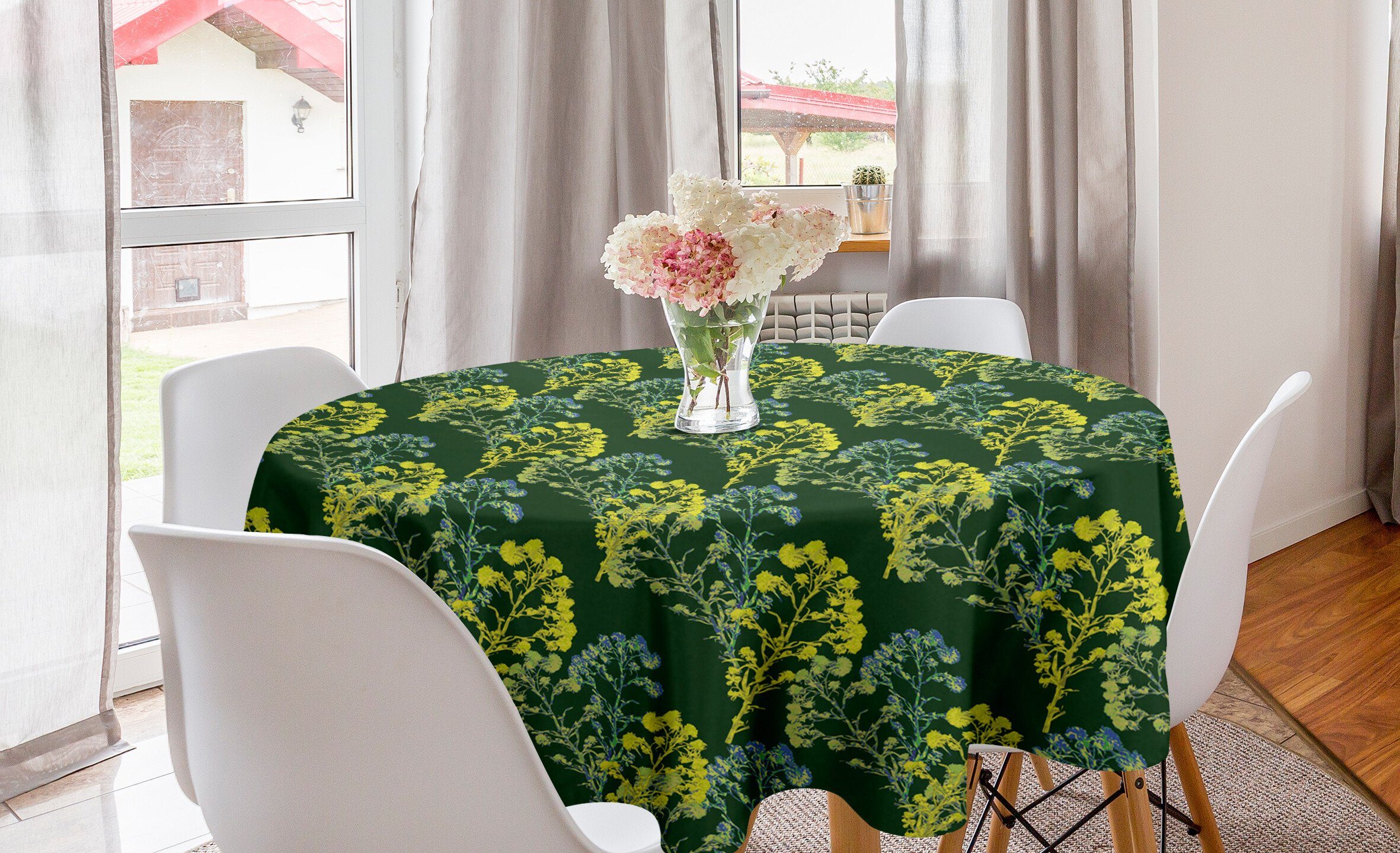 Abakuhaus Tischdecke Kreis Tischdecke Abdeckung für Esszimmer Küche Dekoration, Botanik Helichrysum Schafgarbe Branchen